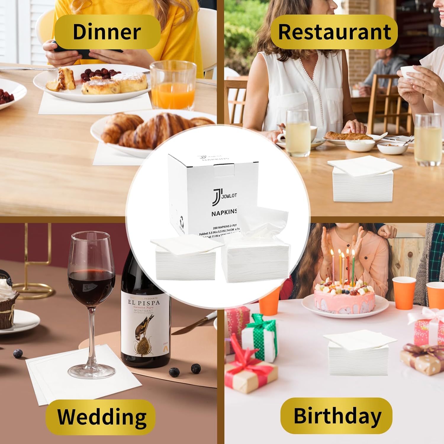 JOWLOT 200 Count 2-Ply White Cocktail Napkins