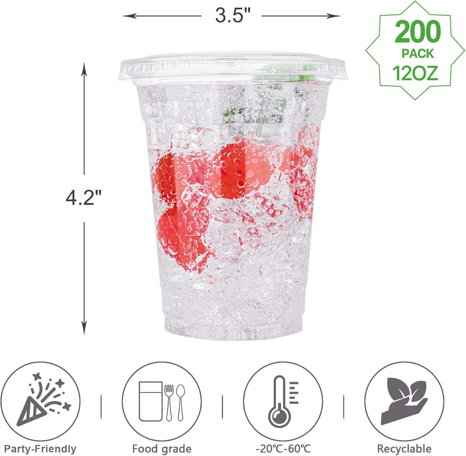 Lullaby 200 Pack 12oz Clear Plastic Cups with Lids