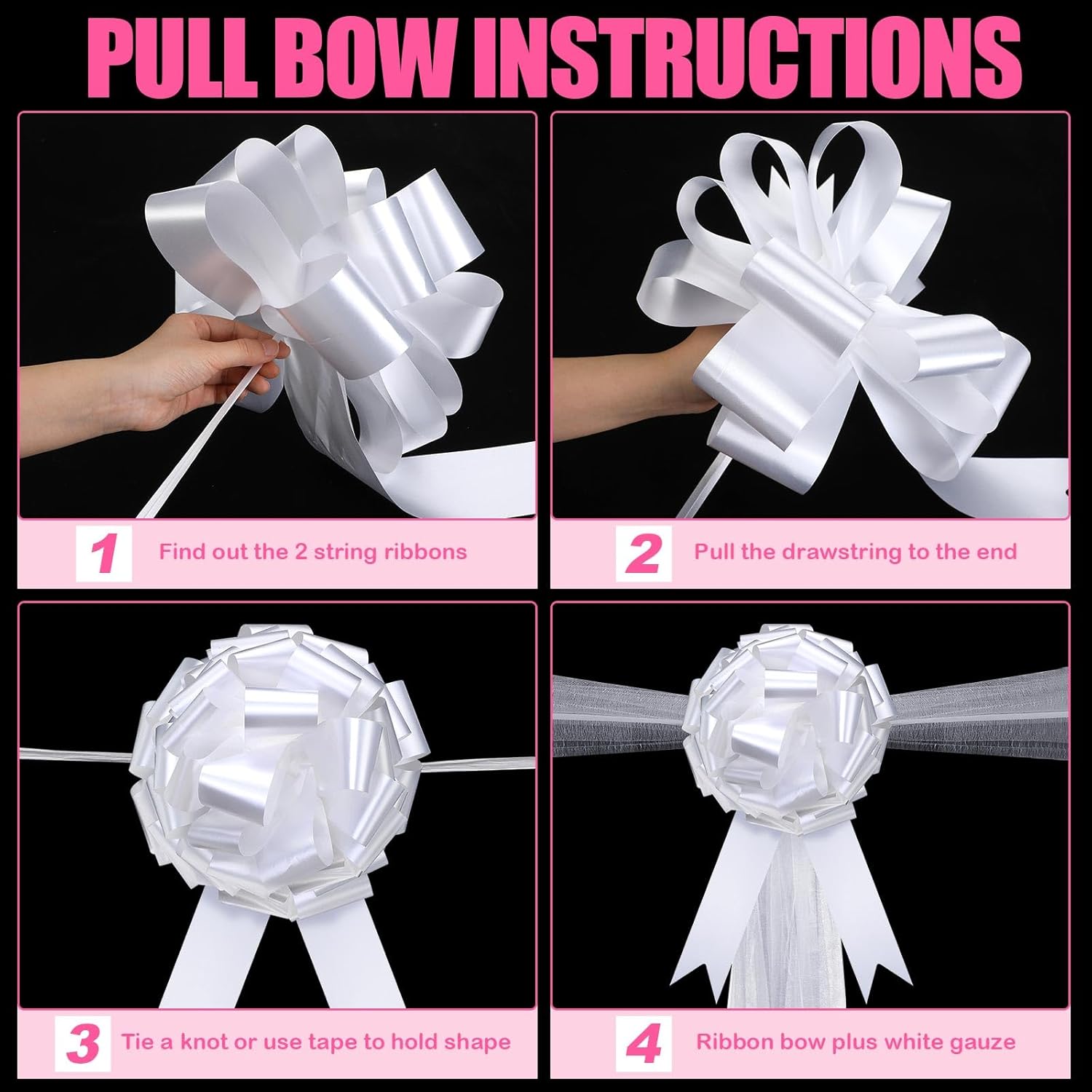 Dingion 30pcs White Wedding Pew Bows with Tulle