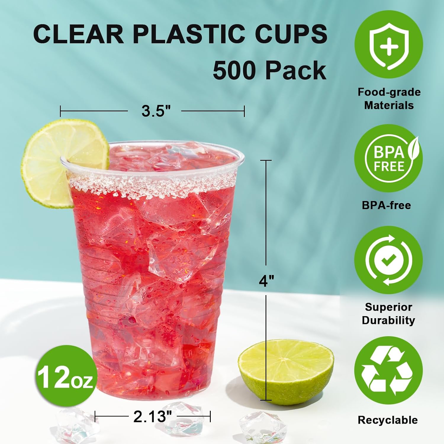 12 Oz Clear Plastic Cups 300 Pack for Events