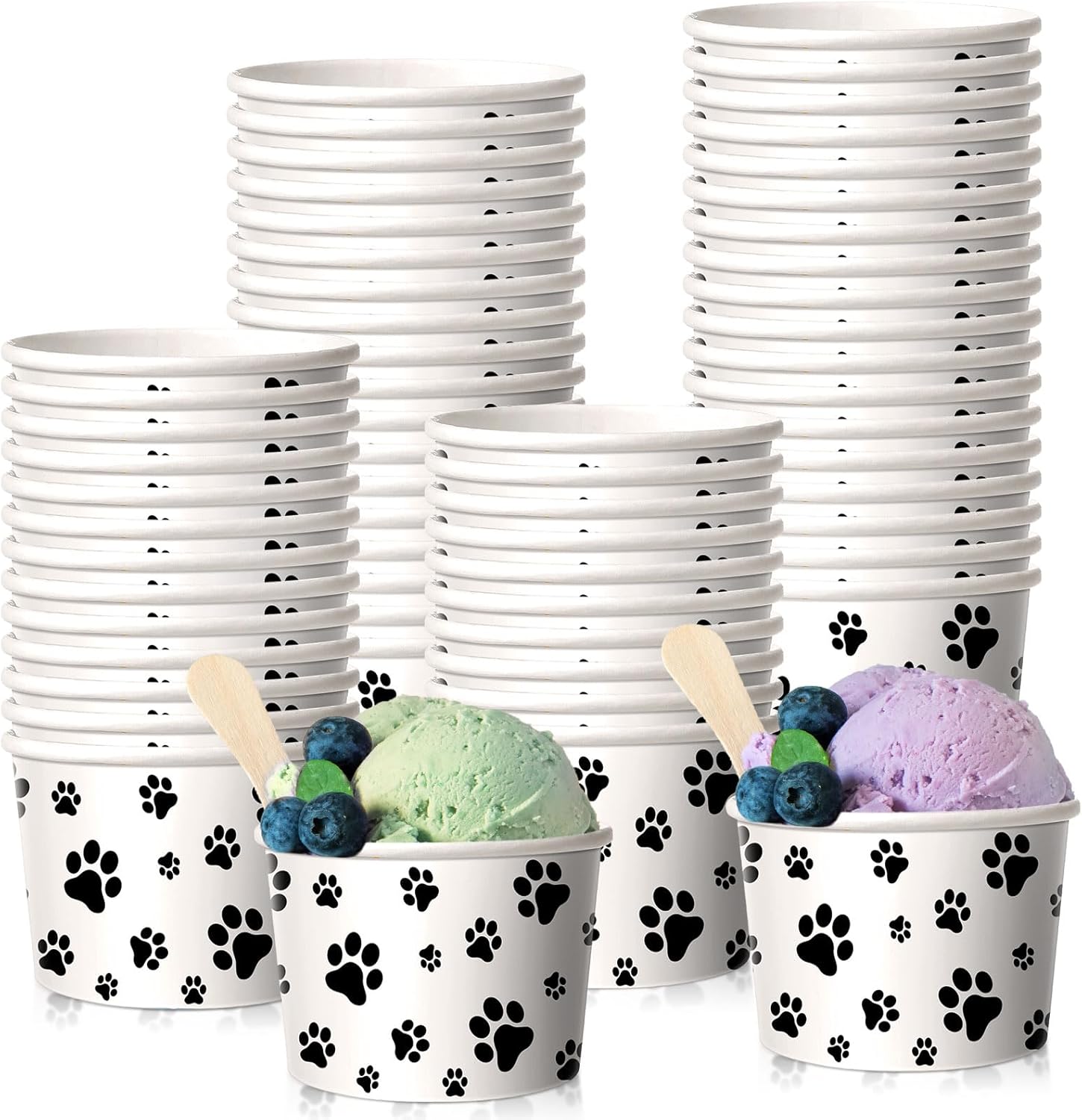 Patelai 50 Count 8 oz Paw Print Ice Cream Cups Disposable Dog Bowls