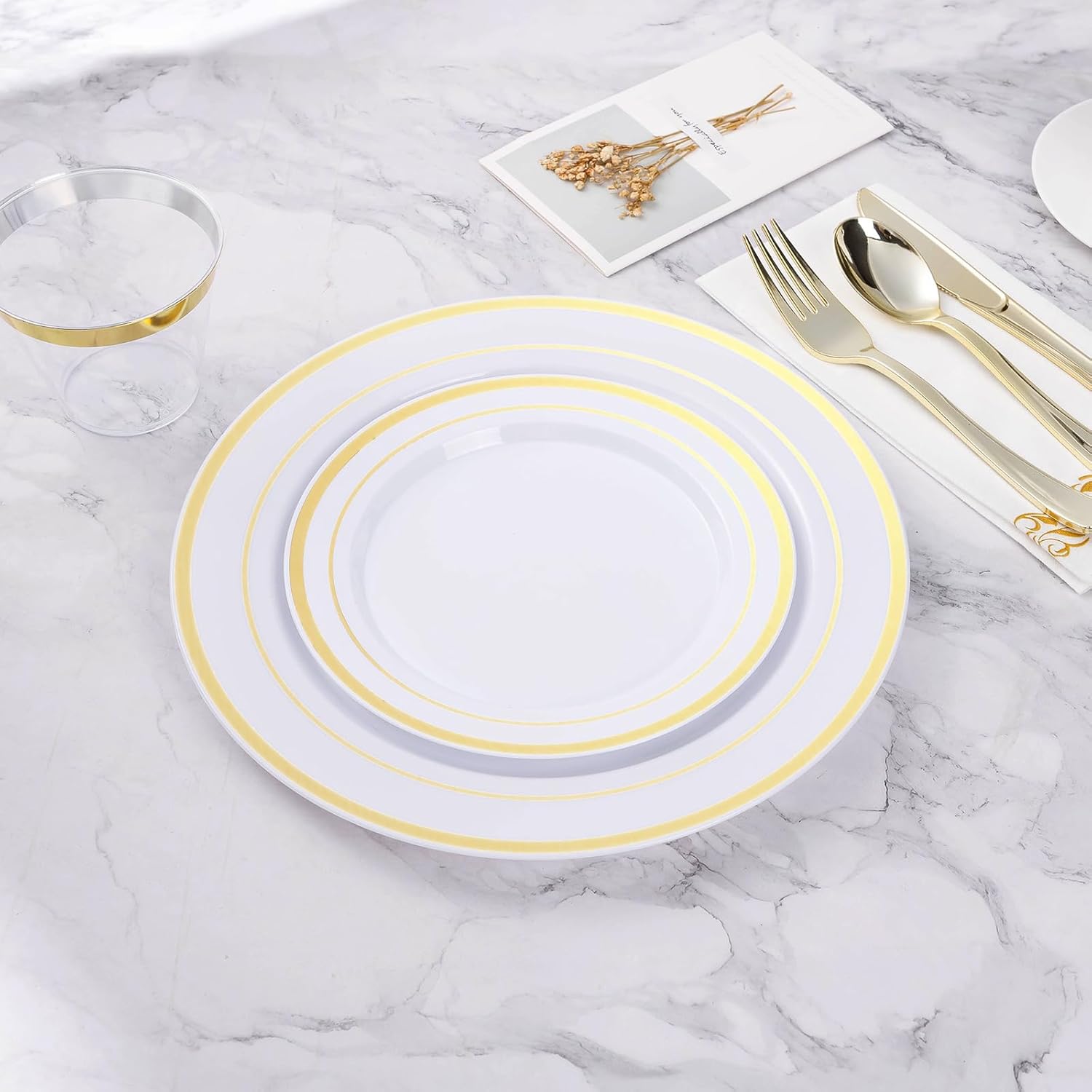 200PCS Gold Plastic Plates for Parties