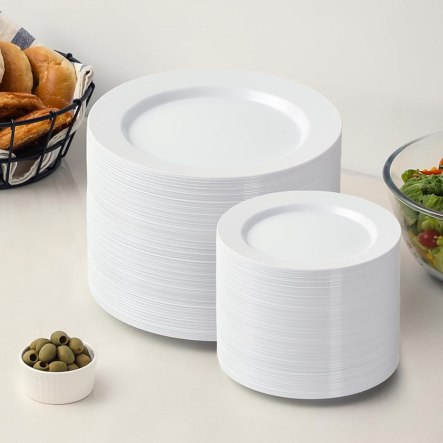 AOZITA 200pcs White Plastic Plates for Party