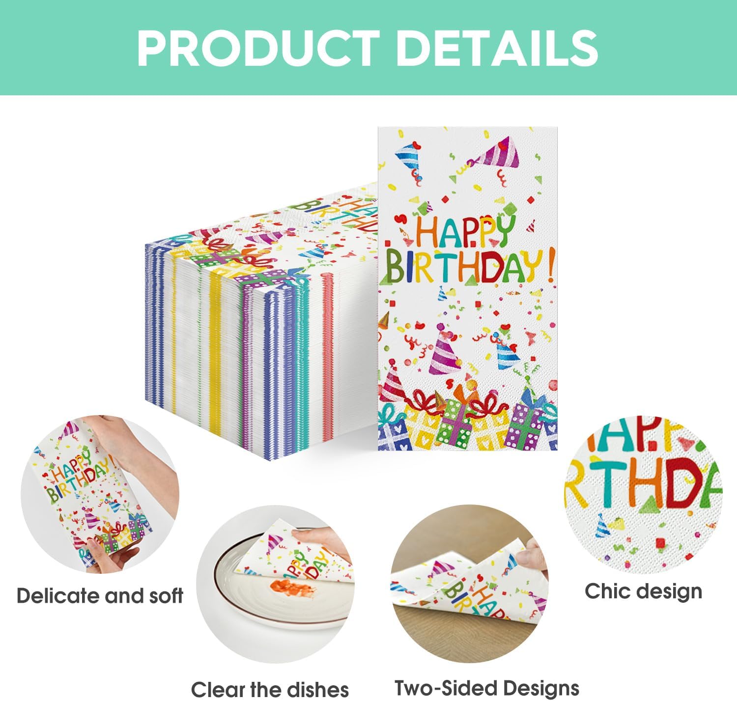 Horaldaily 100 Birthday Disposable Paper Napkins with Balloon Design