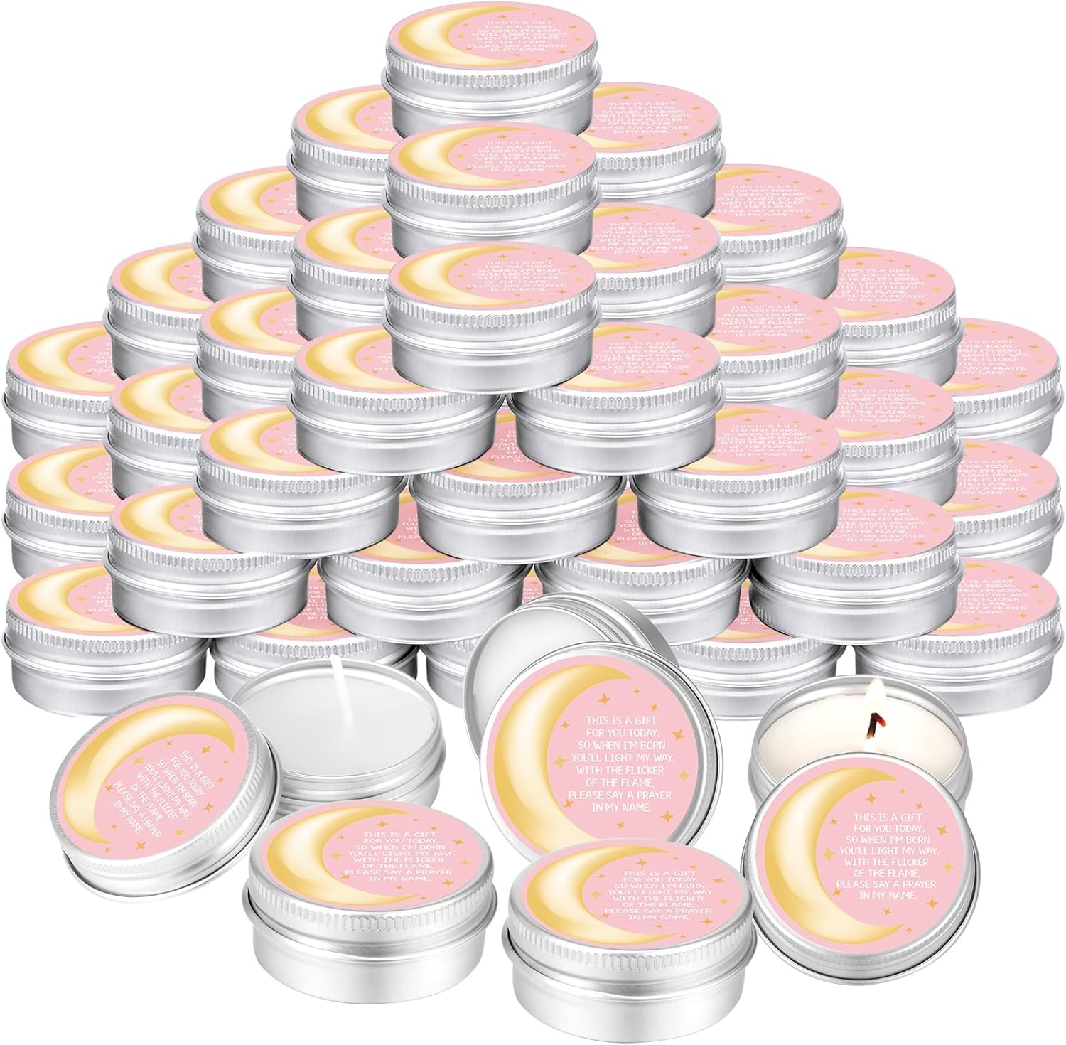 MTLEE 50 Pcs Pink Moon Baby Shower Candles