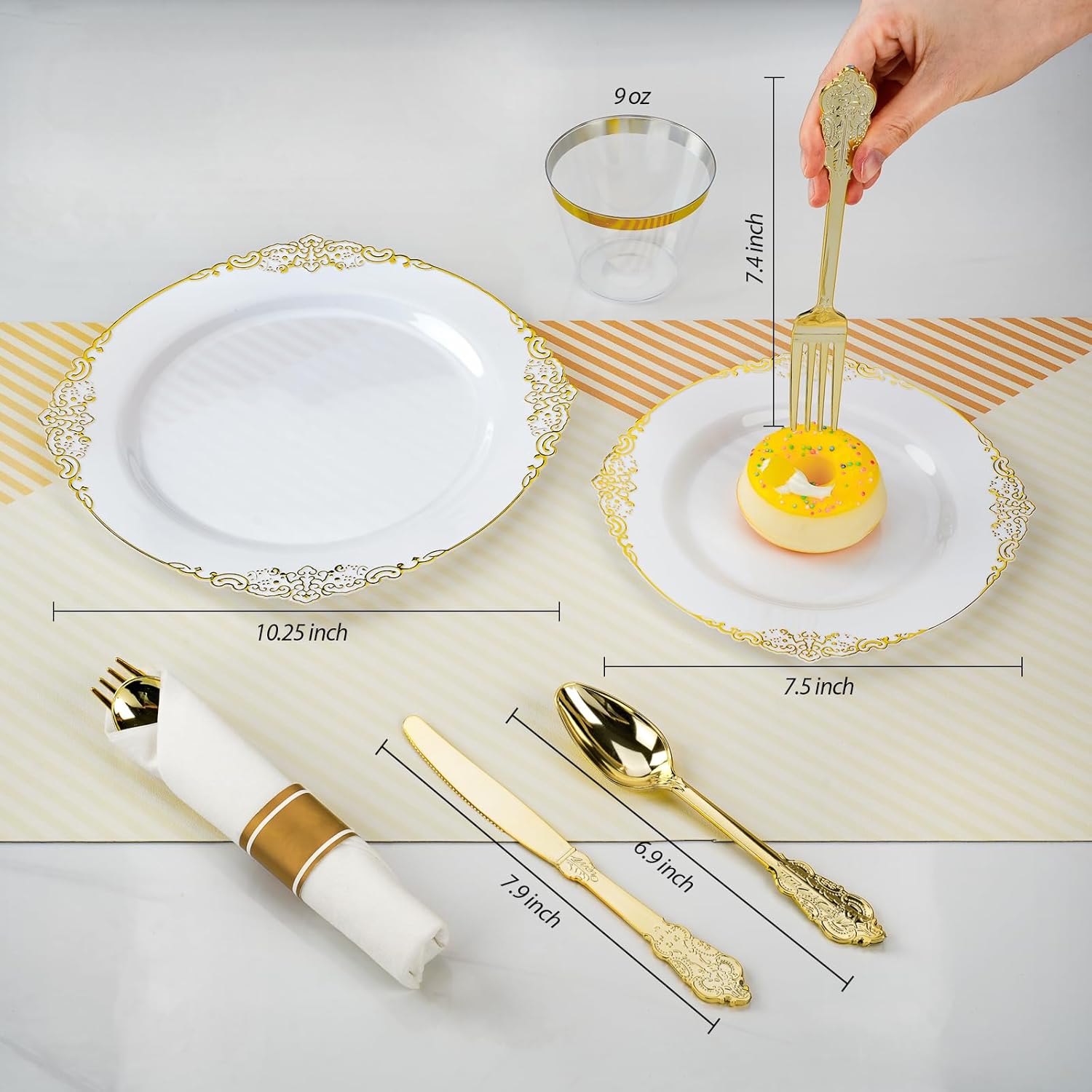 350PCS Gold Plastic Plates for 50 Guests Wedding Party Set