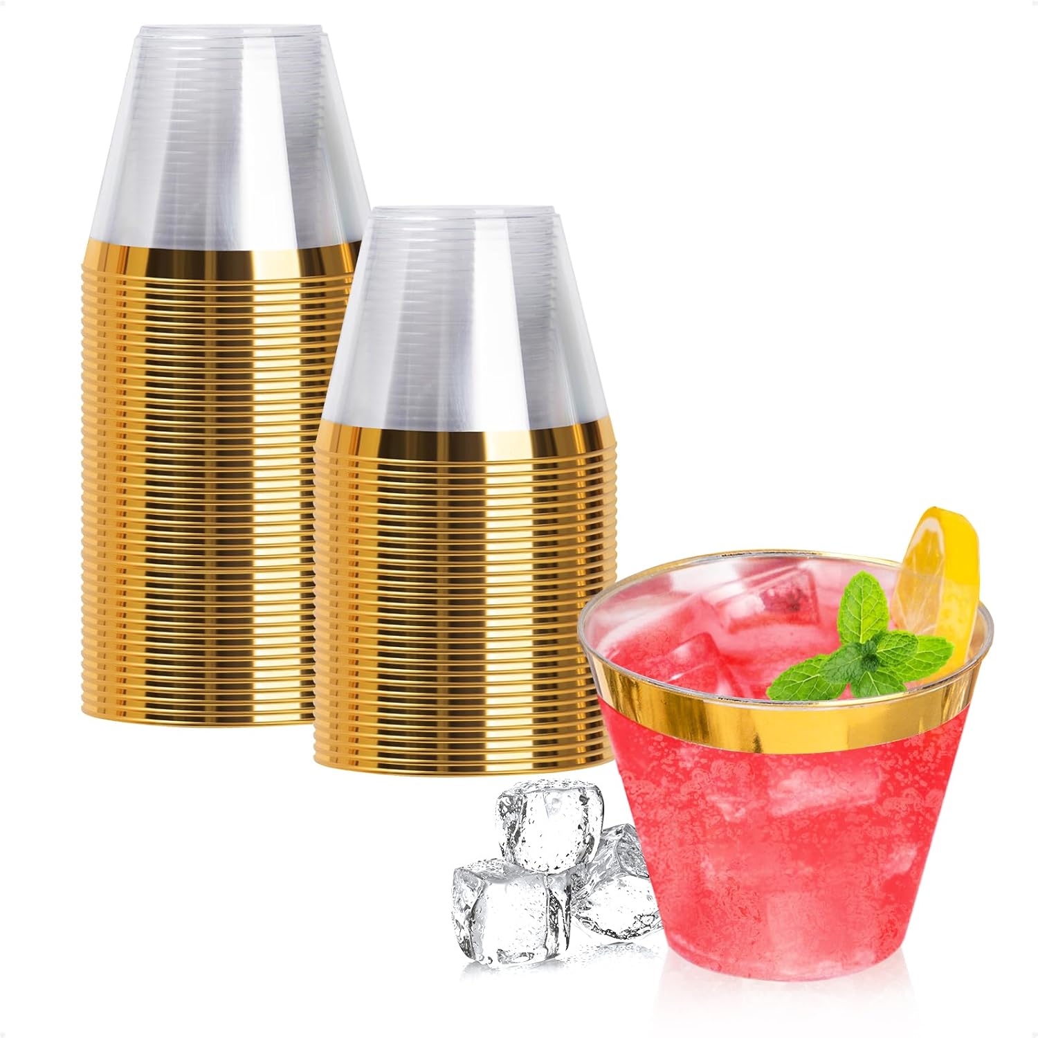 Goodluck 50PCS 9oz Gold Rim Disposable Cups