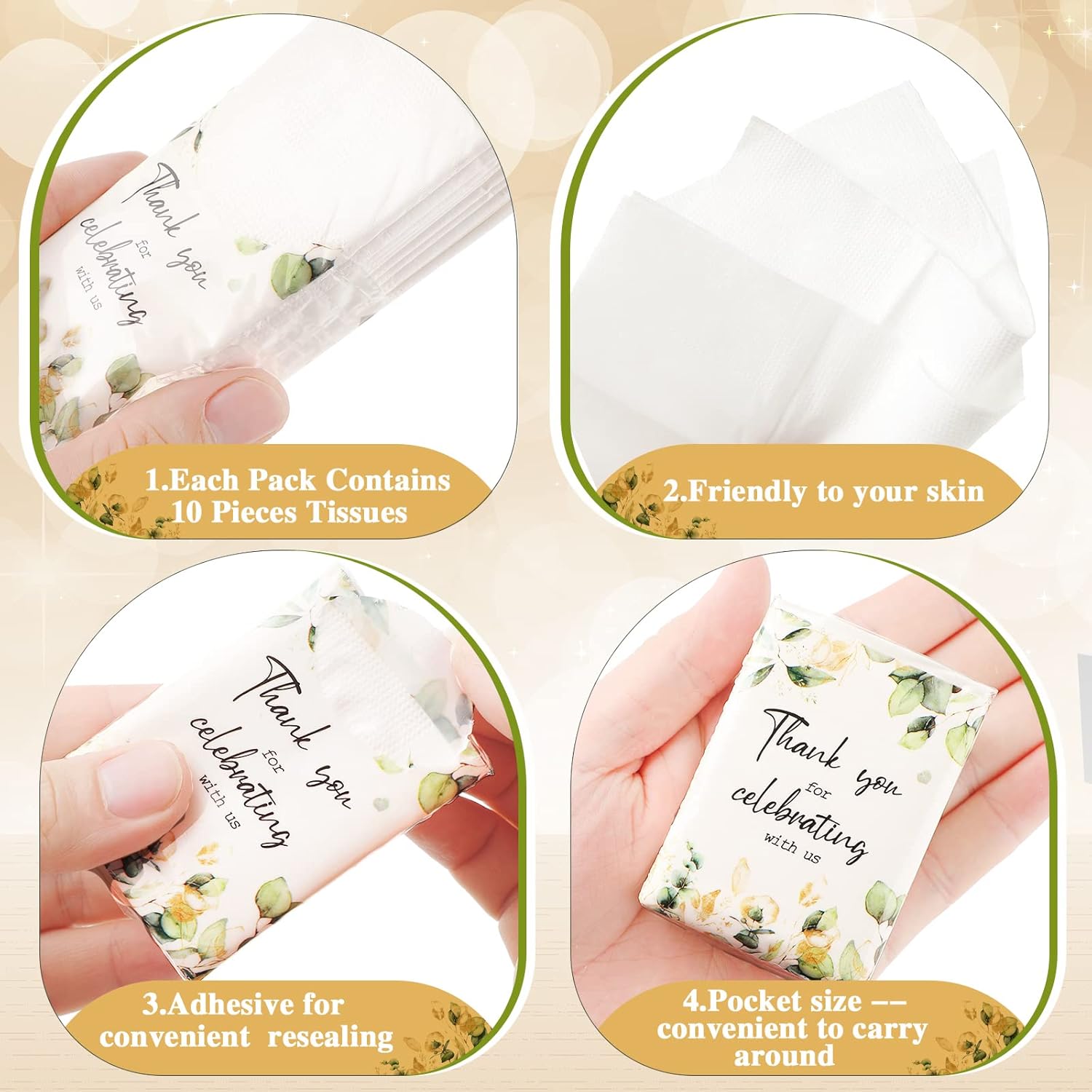 100 Pcs Eucalyptus Pocket Wedding Tissues