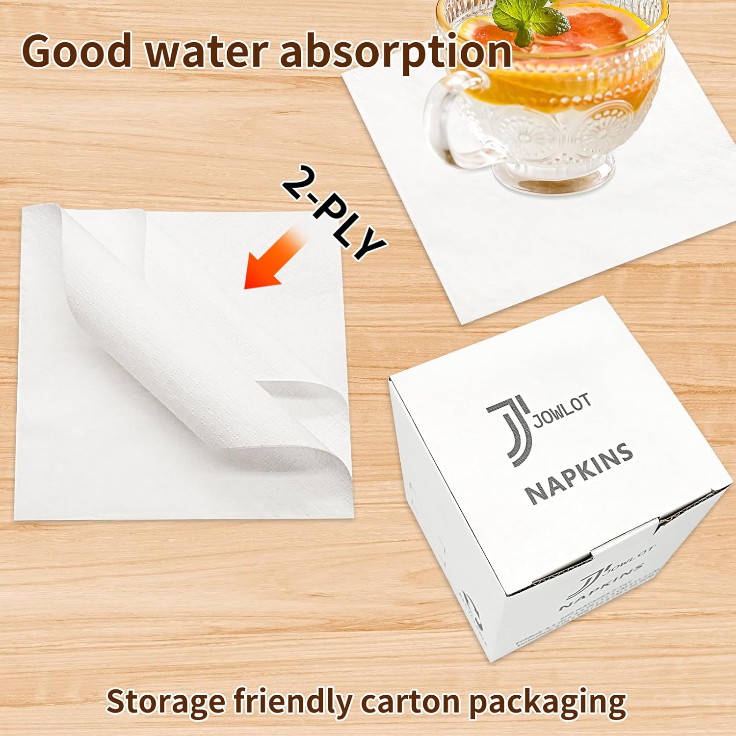 JOWLOT 200 Count 2-Ply White Cocktail Napkins