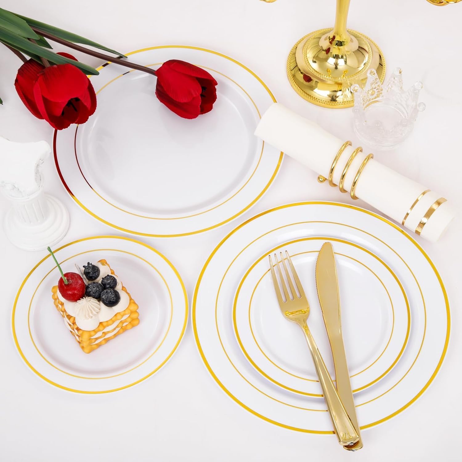 GATHER 700PCS Gold Plastic Plates for 100 Guests