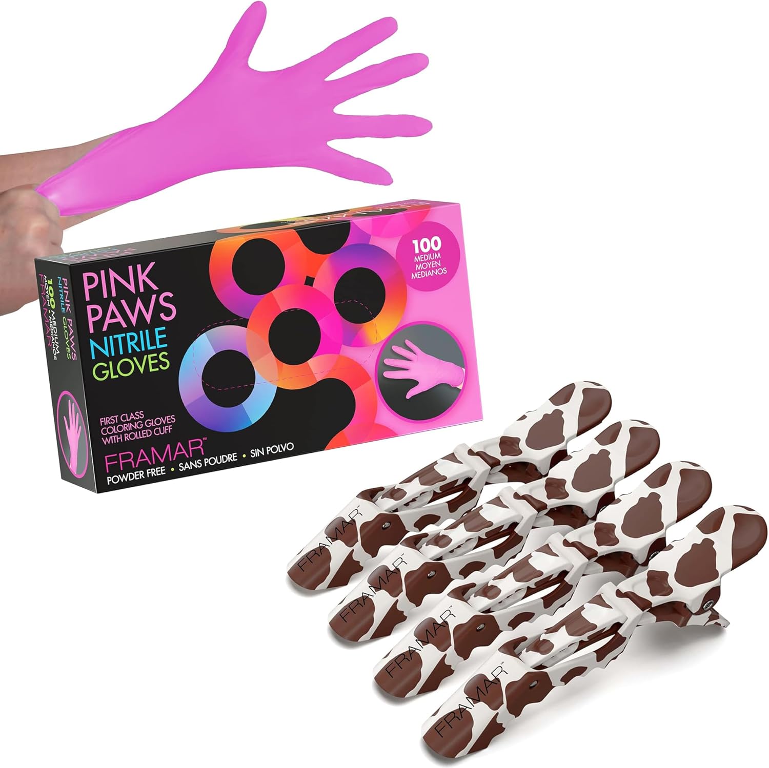 Framar Pink Nitrile Gloves - 9 Inch Hair Styling Clips