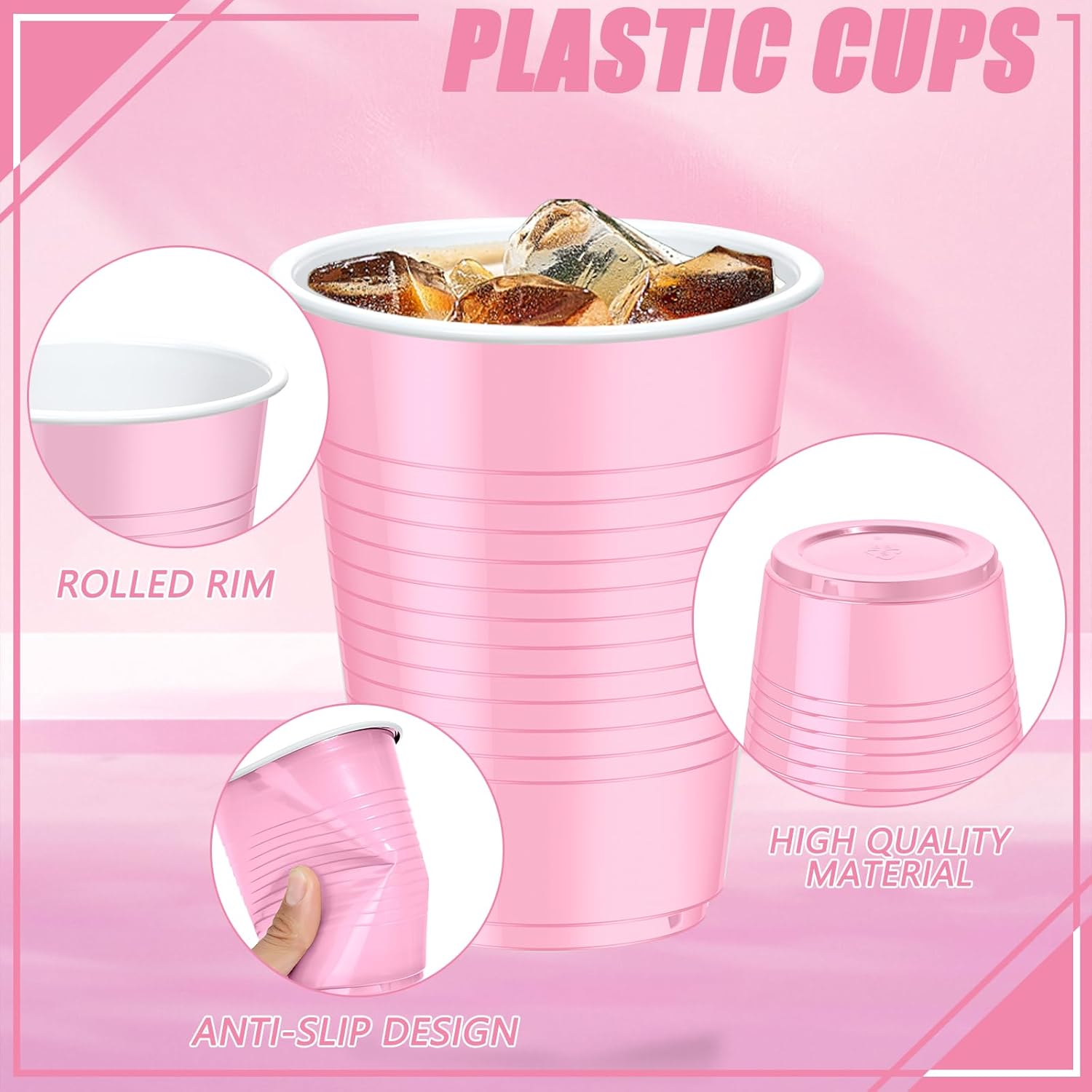 Dualshine 100 Pack Pink Plastic Cups 18 oz