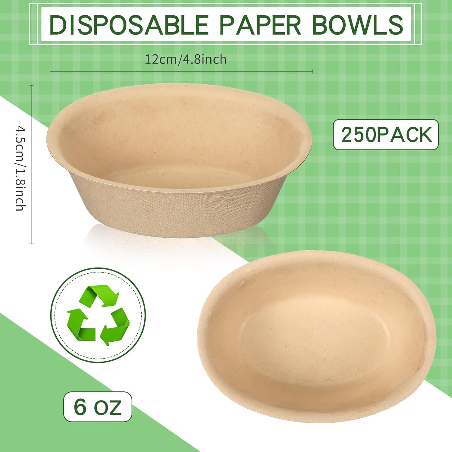 Dandat 6 Oz 250 Pack Disposable Paper Bowls