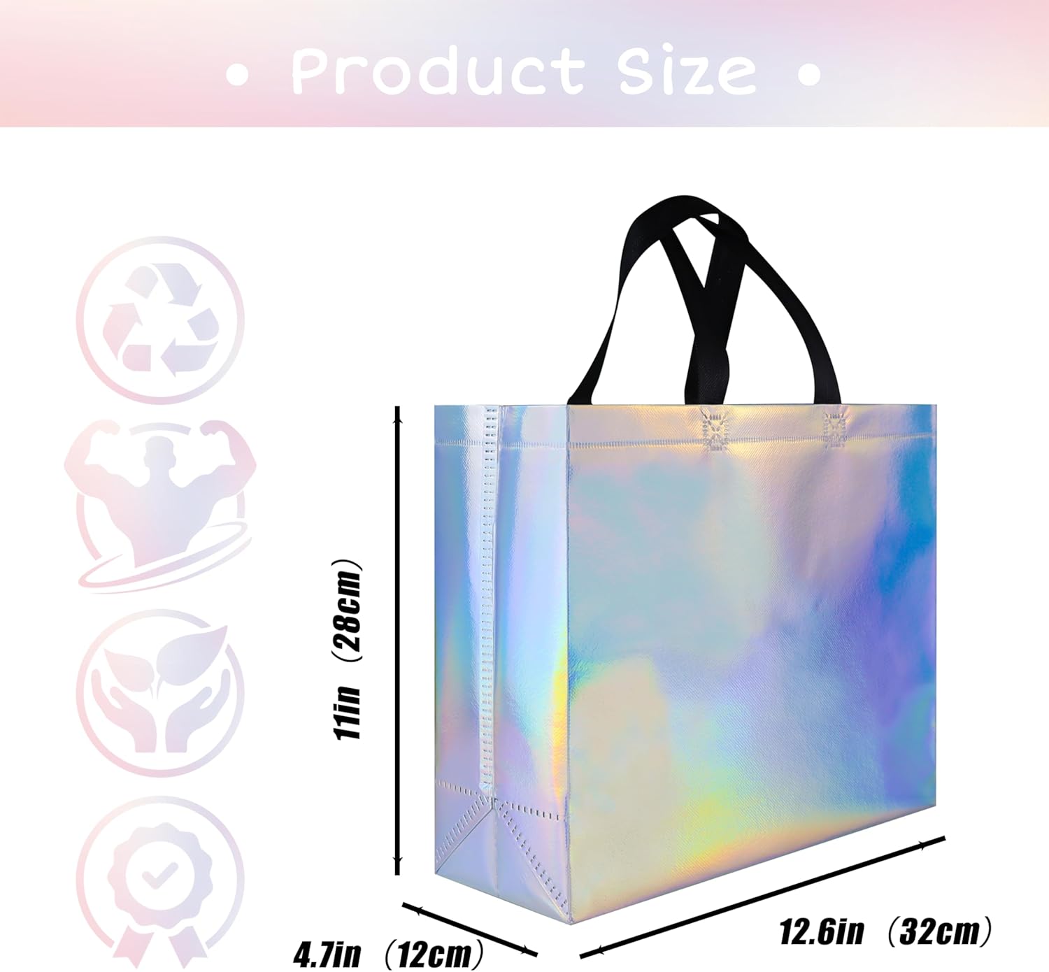 Glossy Iridescent Gift Bags 15 Pcs with Black Handles
