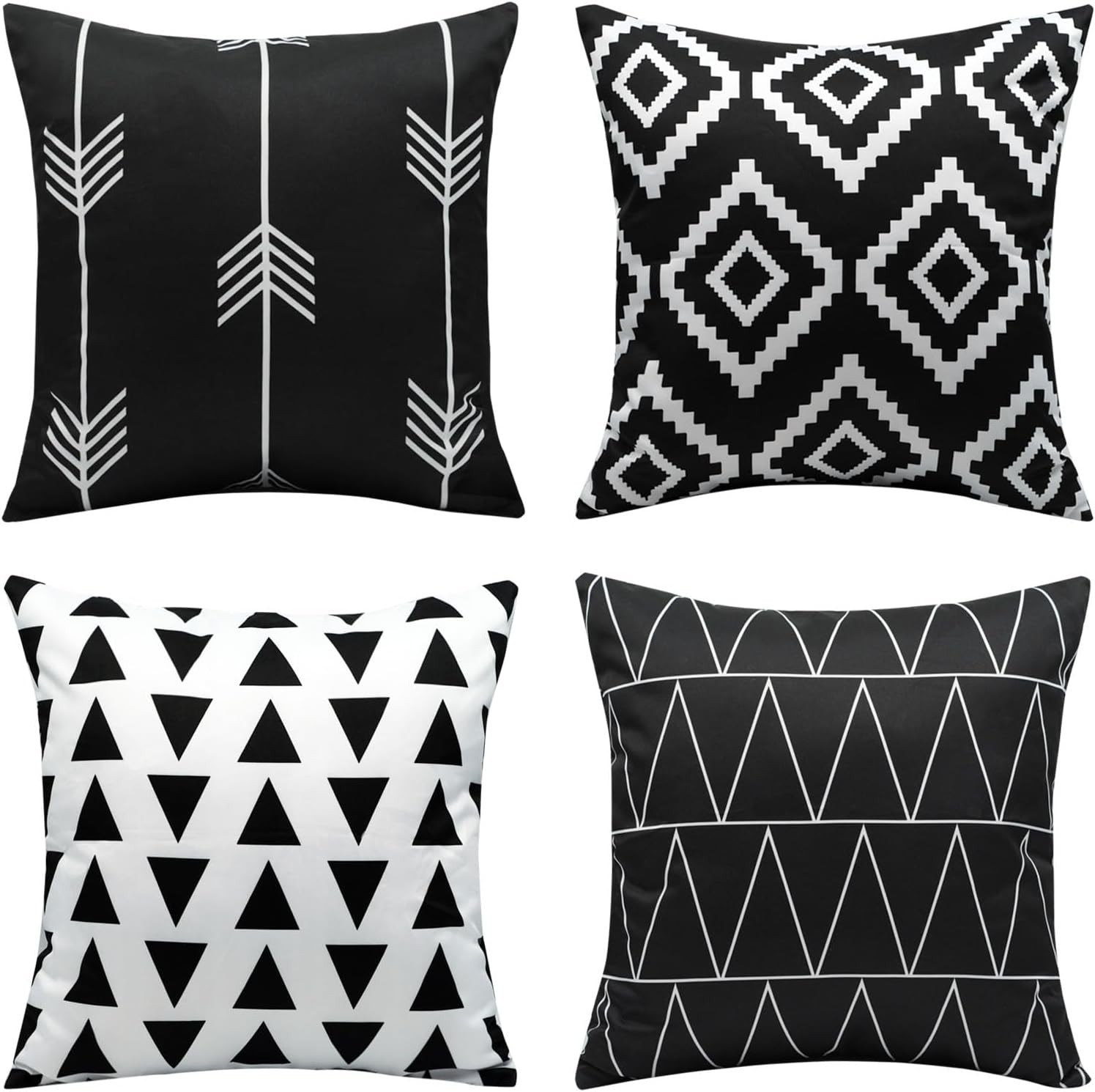 Waterproof Throw Pillow Covers Set of 4 18x18 Black and White