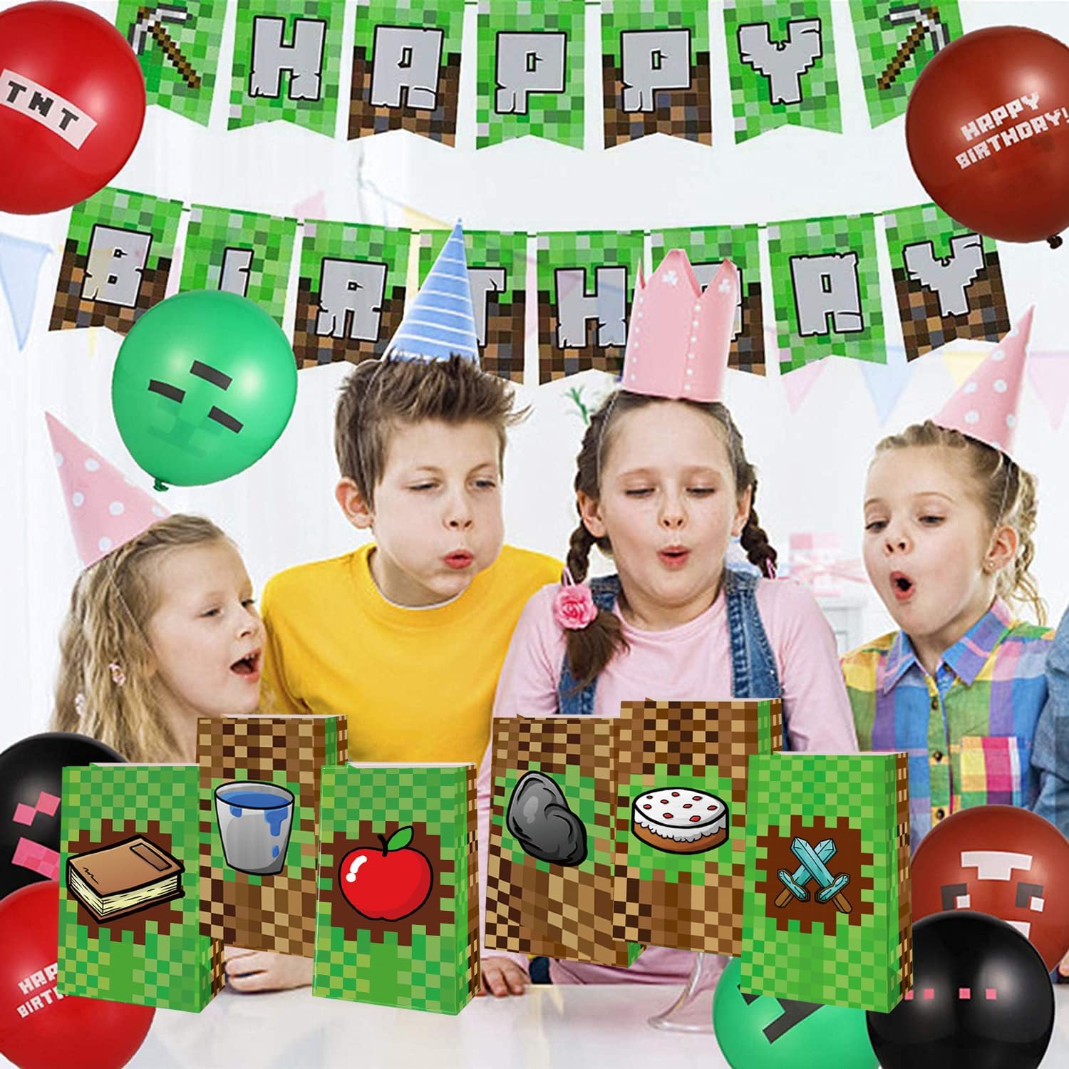 24 Pack Pixel Design Party Favor Bags for Kids and Adults