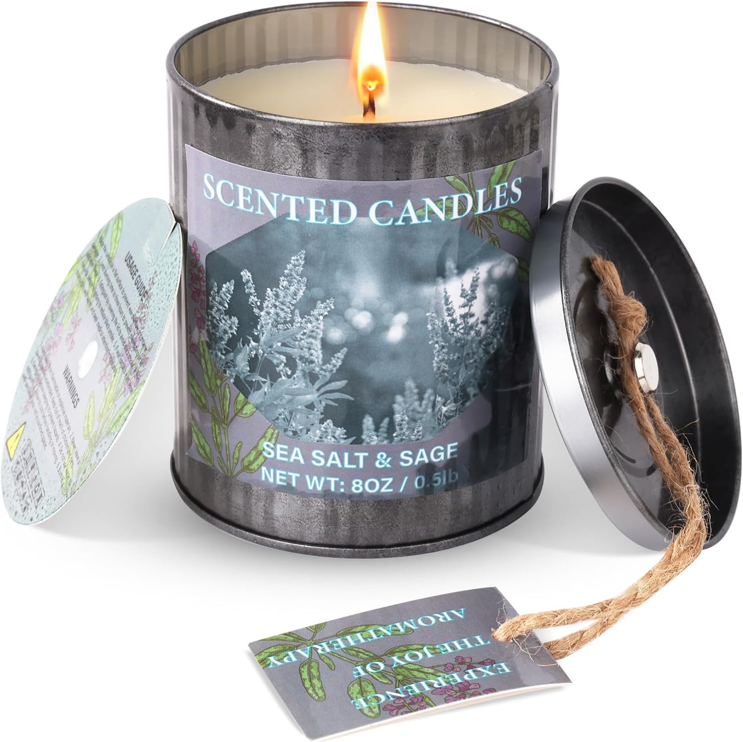 Scented Candles for Home 8oz Soy Candle 50H Burn Sea Salt Sage