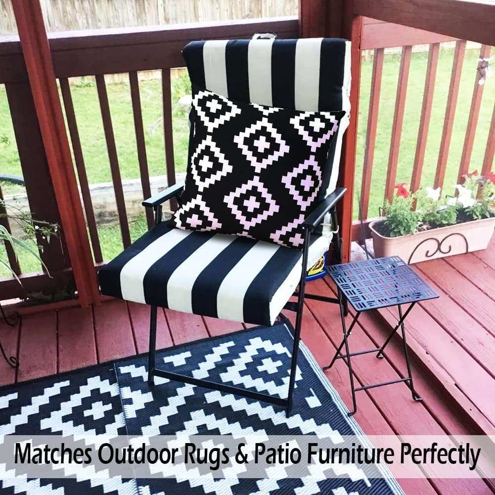 CARRIE HOME Black and White Waterproof Outdoor Pillows 18x18 Set of 2