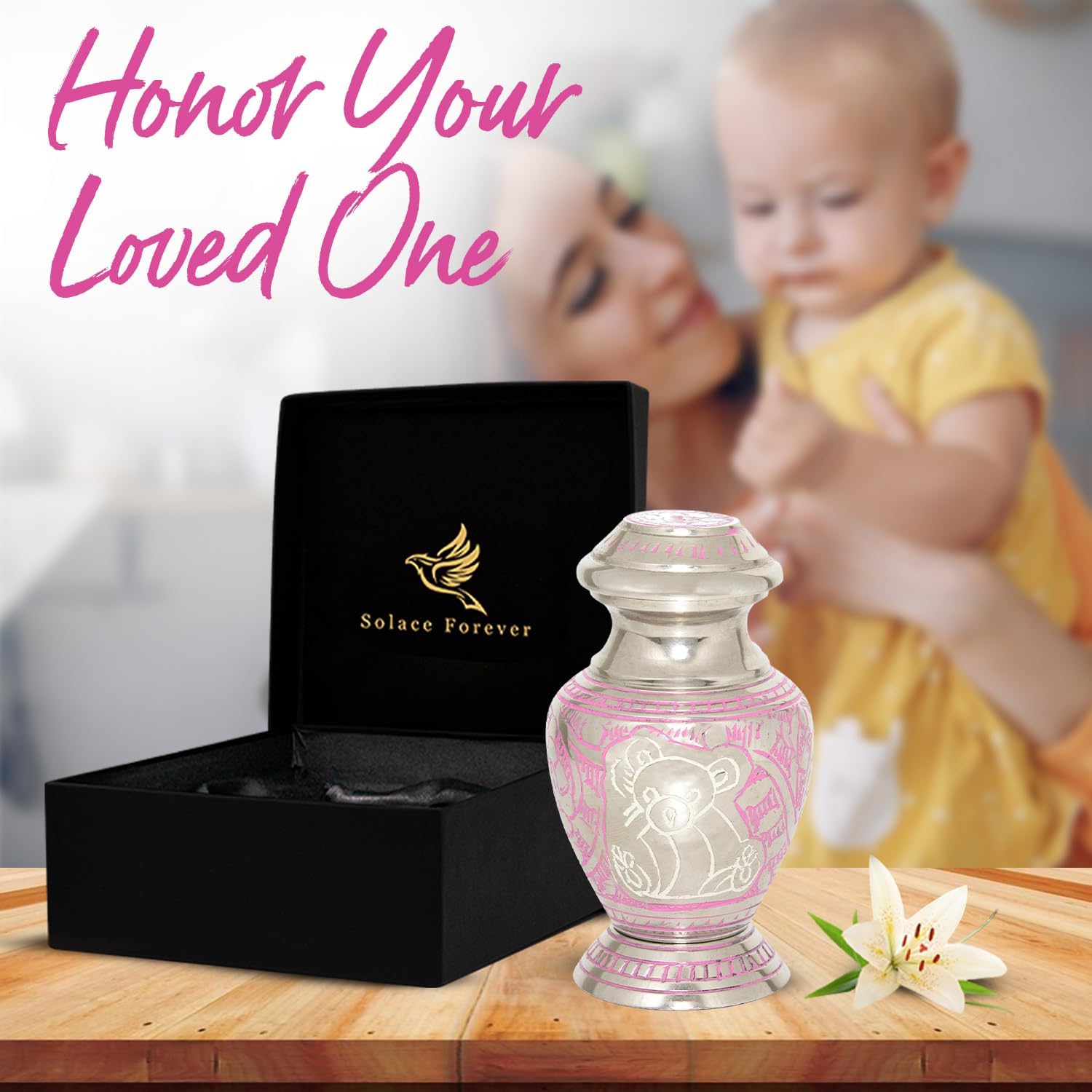 Baby Teddy Bear Urn for Ashes - Pink Small Urn for Children