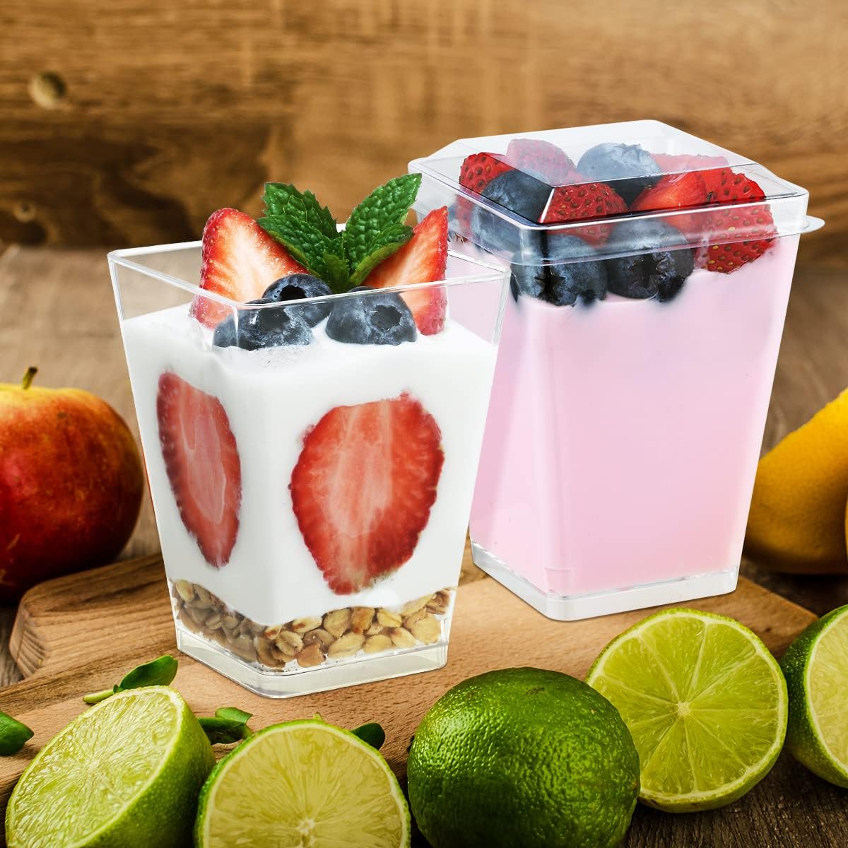SHOPDAY 5 oz Plastic Dessert Cups 50 Pack with Spoons