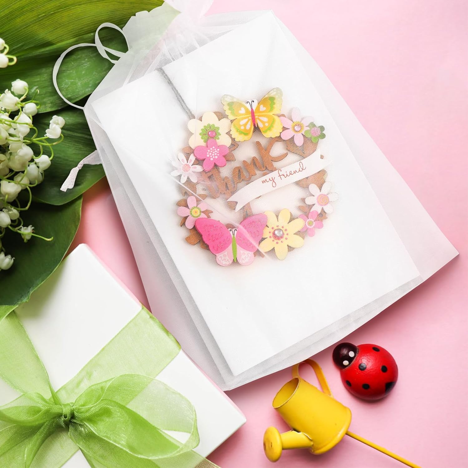 ANZNKU 50 Pack White Organza Gift Bags 6x9 Inch