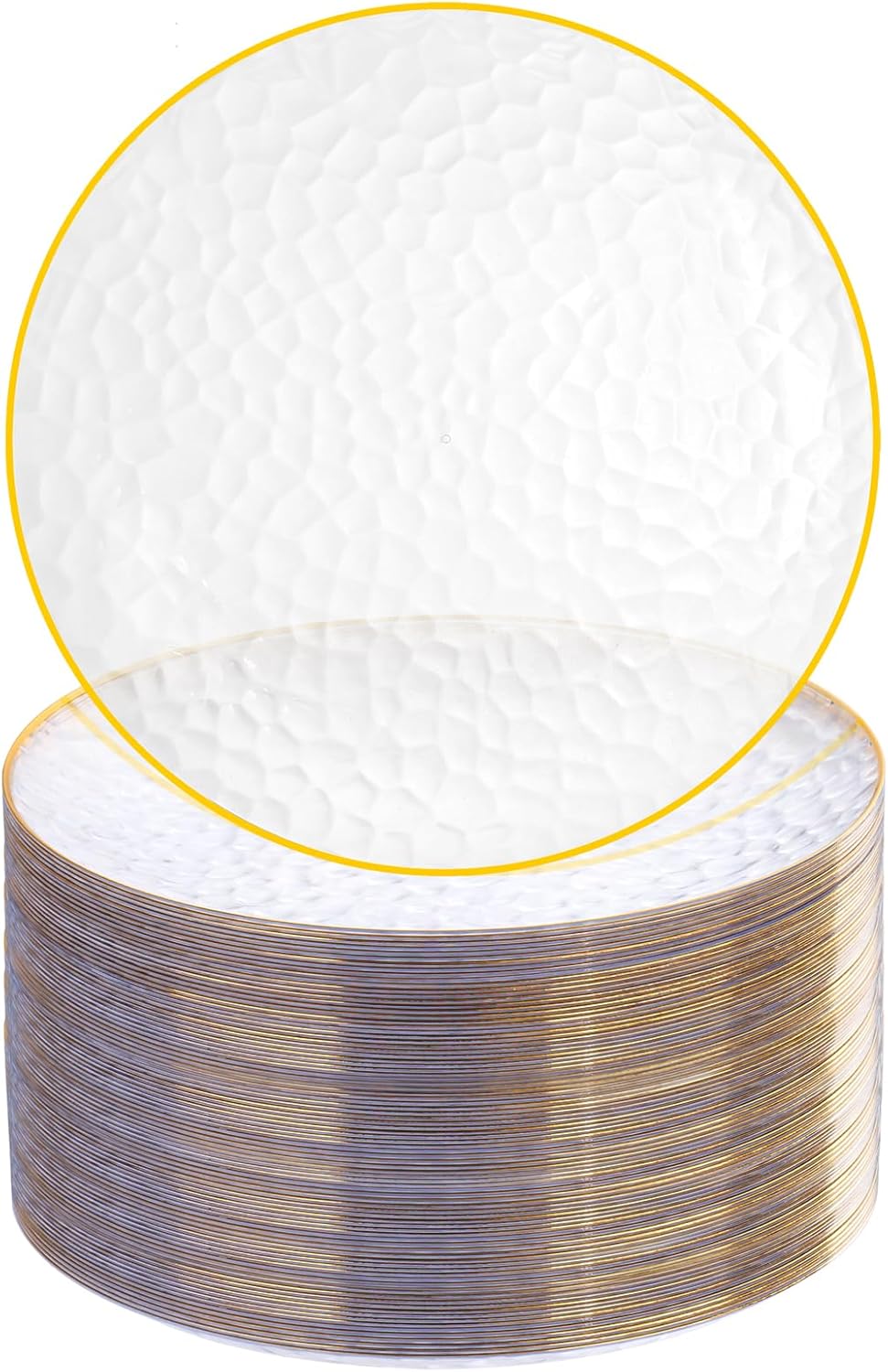 Rubtlamp 100 Pcs Clear Gold Plastic Plates 7 Inch