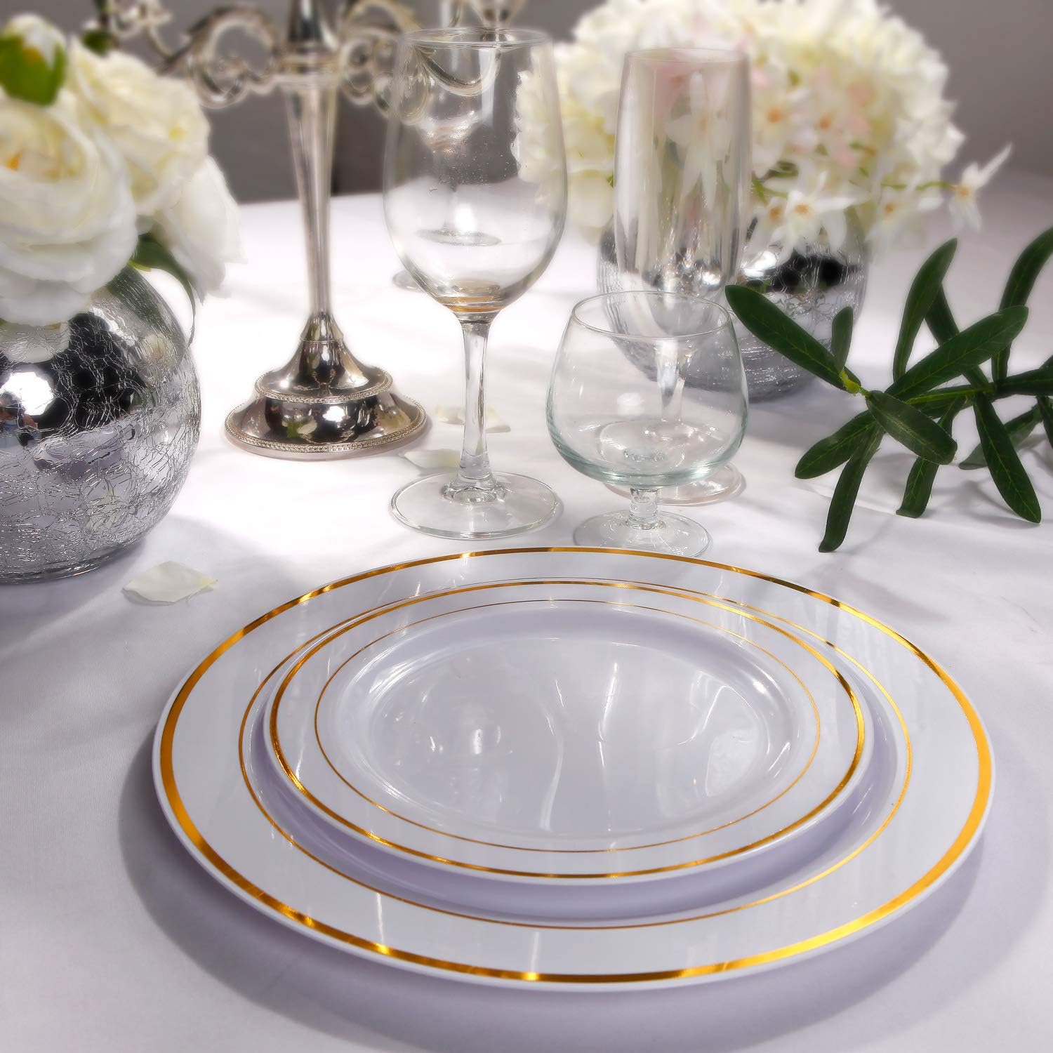 102 Piece Gold Plastic Plates Set Disposable Party Plates