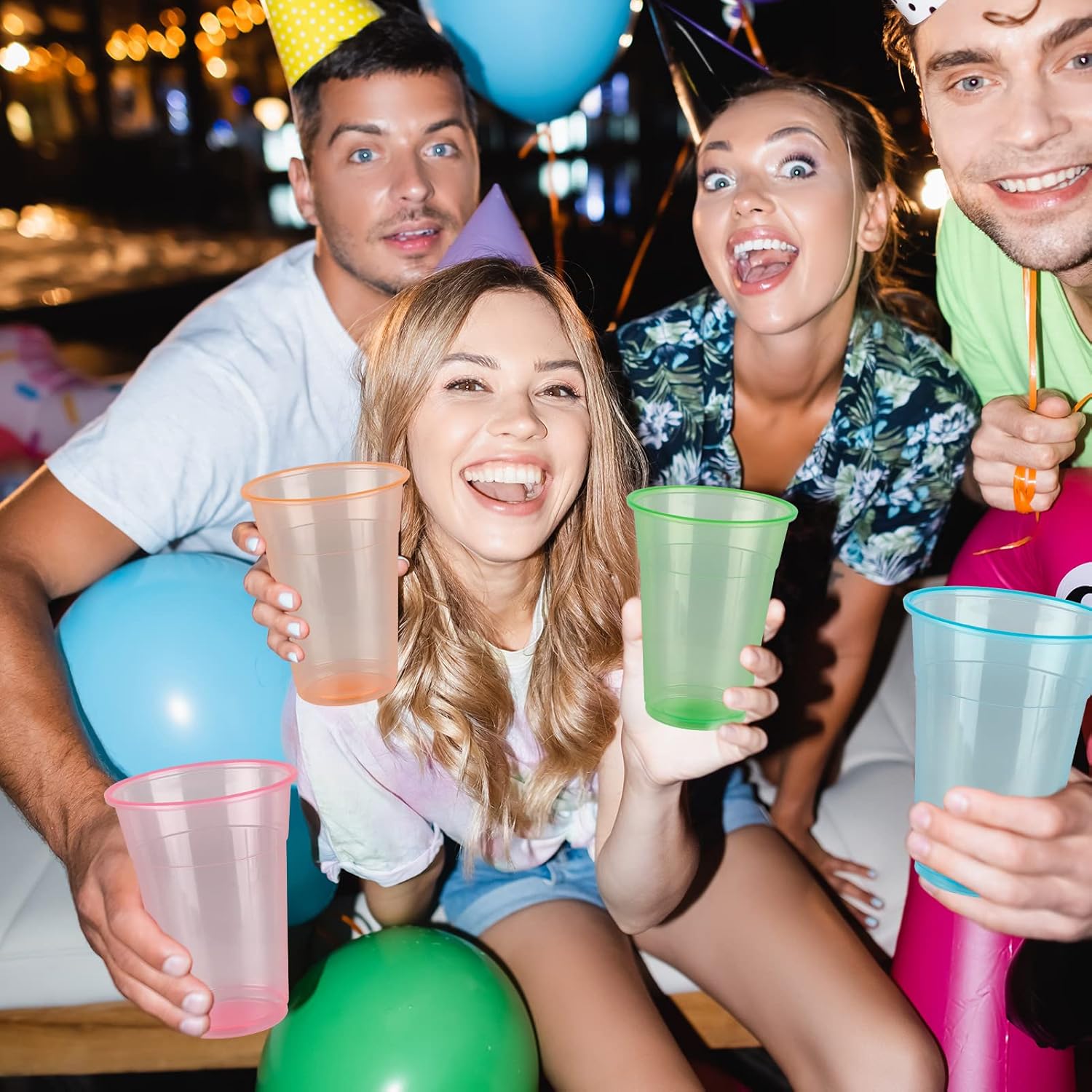 Lilymicky 100 Pack 16 oz Neon Plastic Cups for Parties