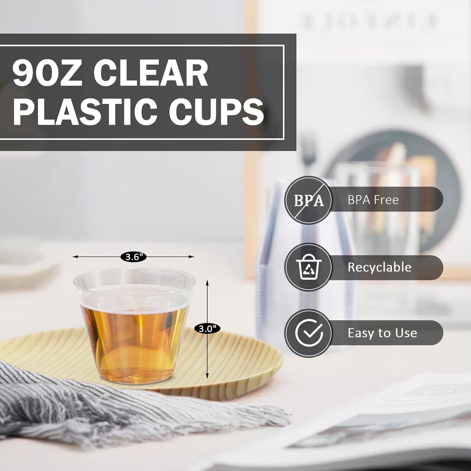 9 Oz Clear Plastic Cups 100 Pack for Events