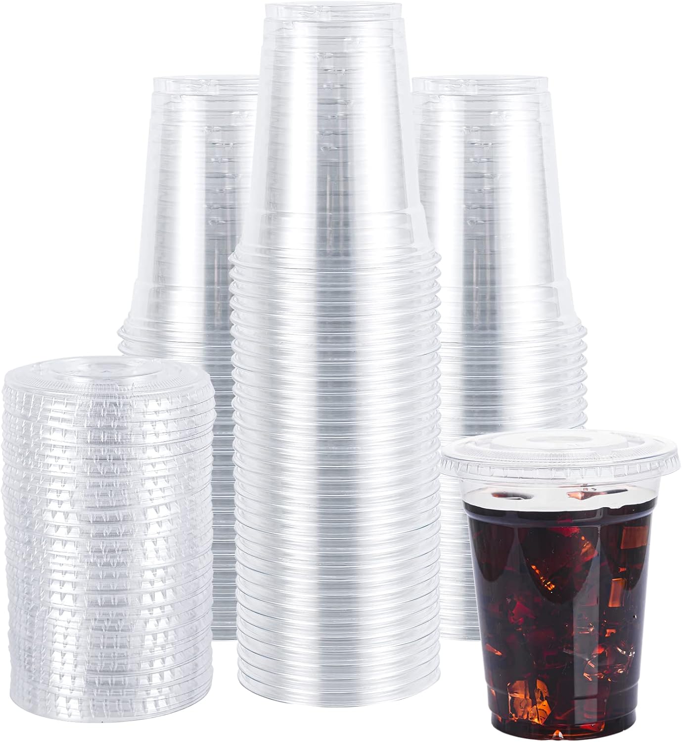 Lullaby 200 Pack 12oz Clear Plastic Cups with Lids