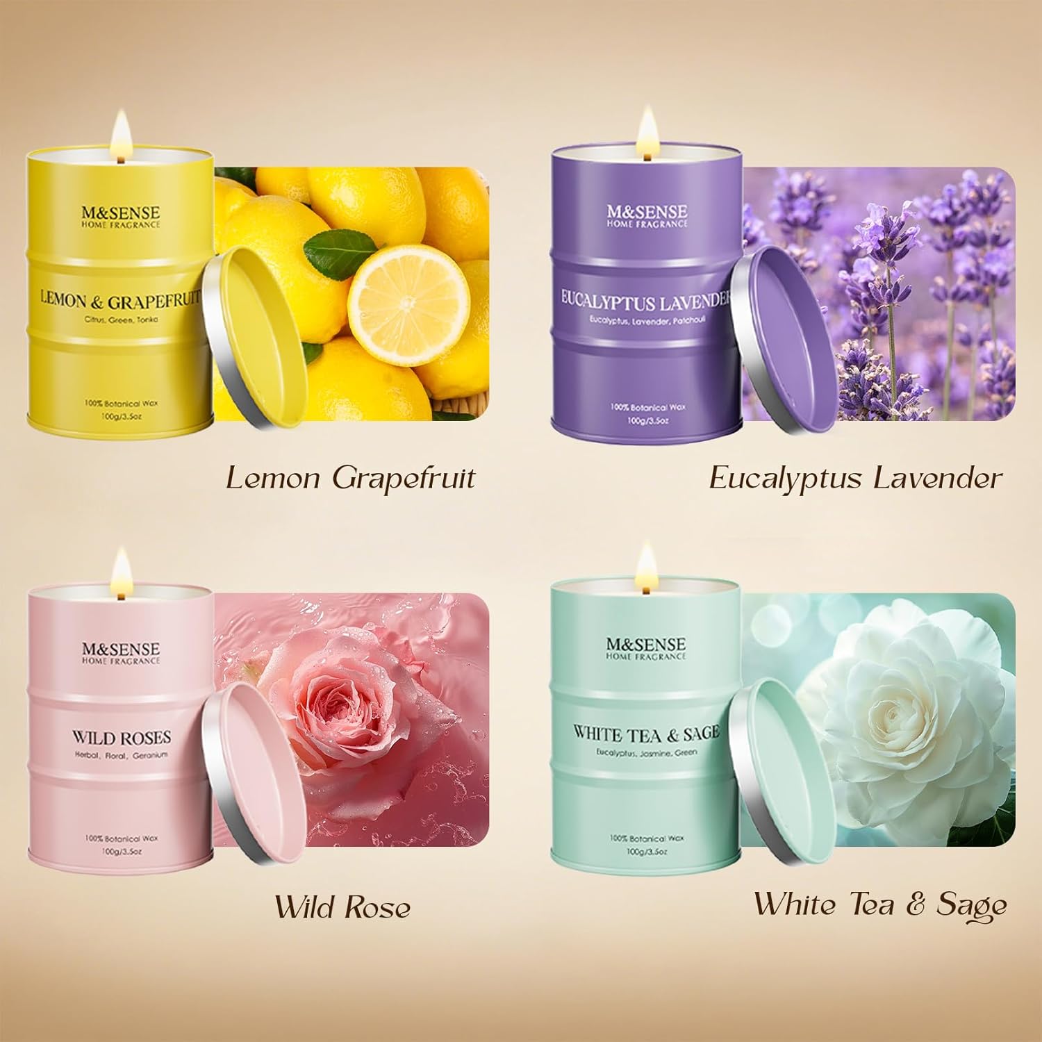 MSENSE 4 Pack Soy Wax Candles with Fragrance