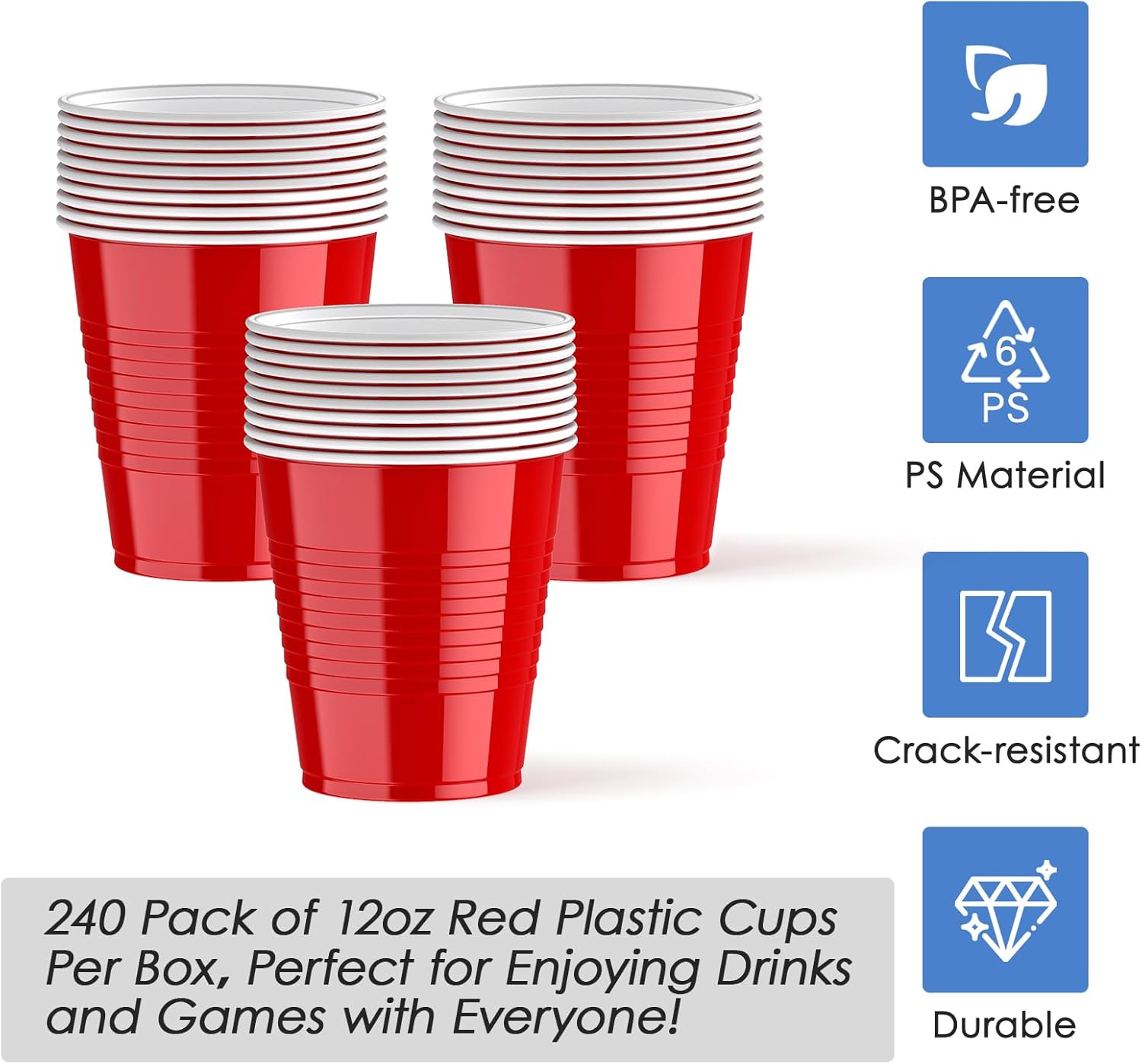 Lilymicky 240 Pack 12 oz Red Party Cups