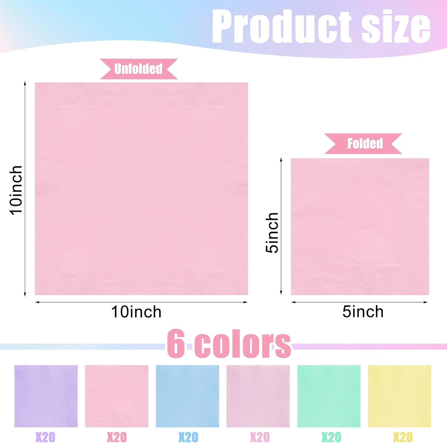 120 PCS Pastel Rainbow Party Napkins 3 Ply