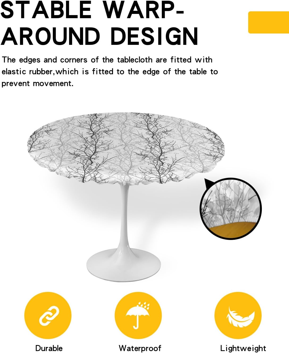 Tree Branch Waterproof Round Table Cover for Indoor Outdoor Use