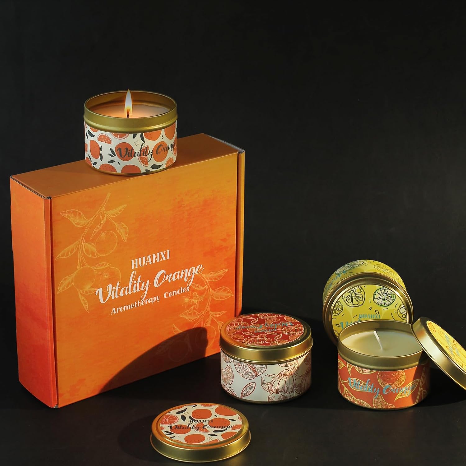 HUANXI Orange Scented Candles Gift Set 4 Pack
