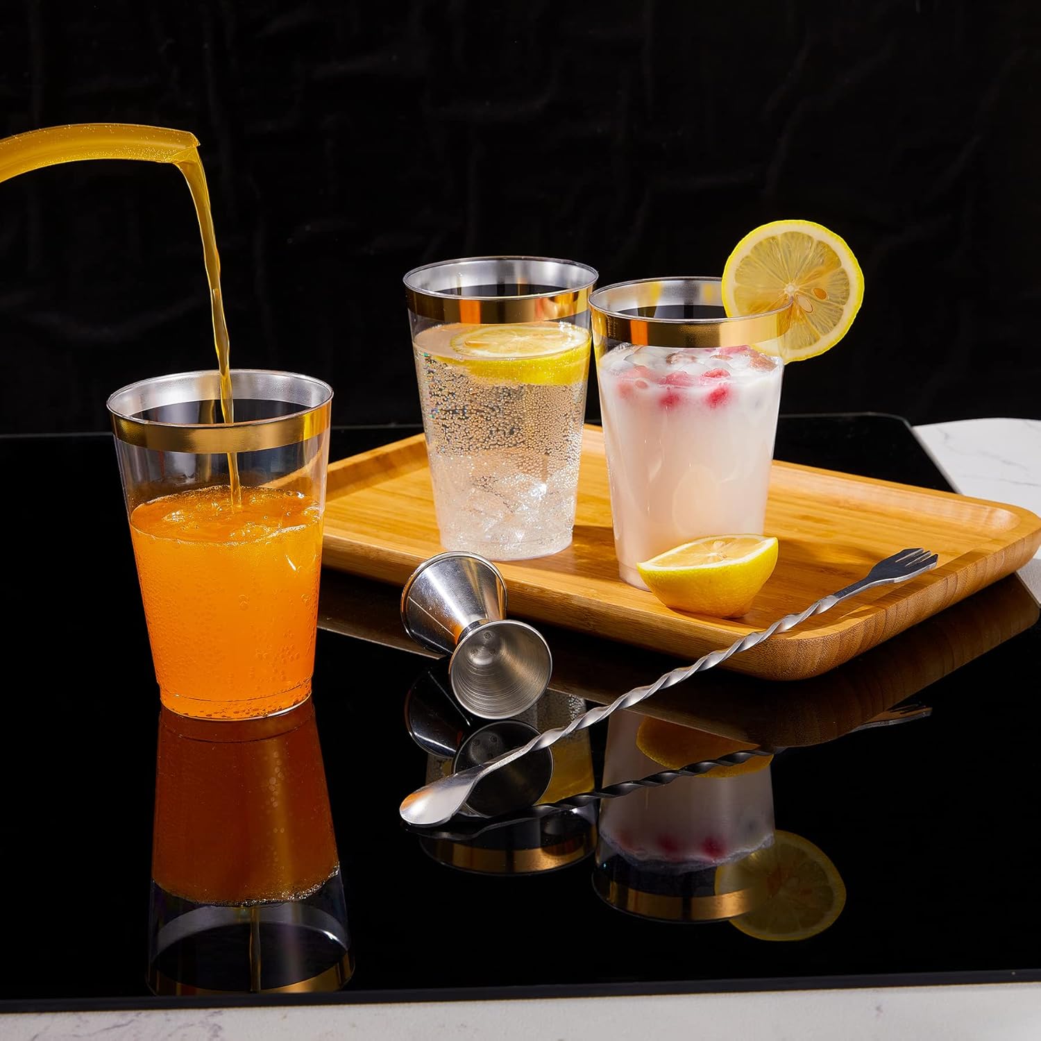 N9R 72PCS Gold Rim Clear Plastic Cups 12OZ
