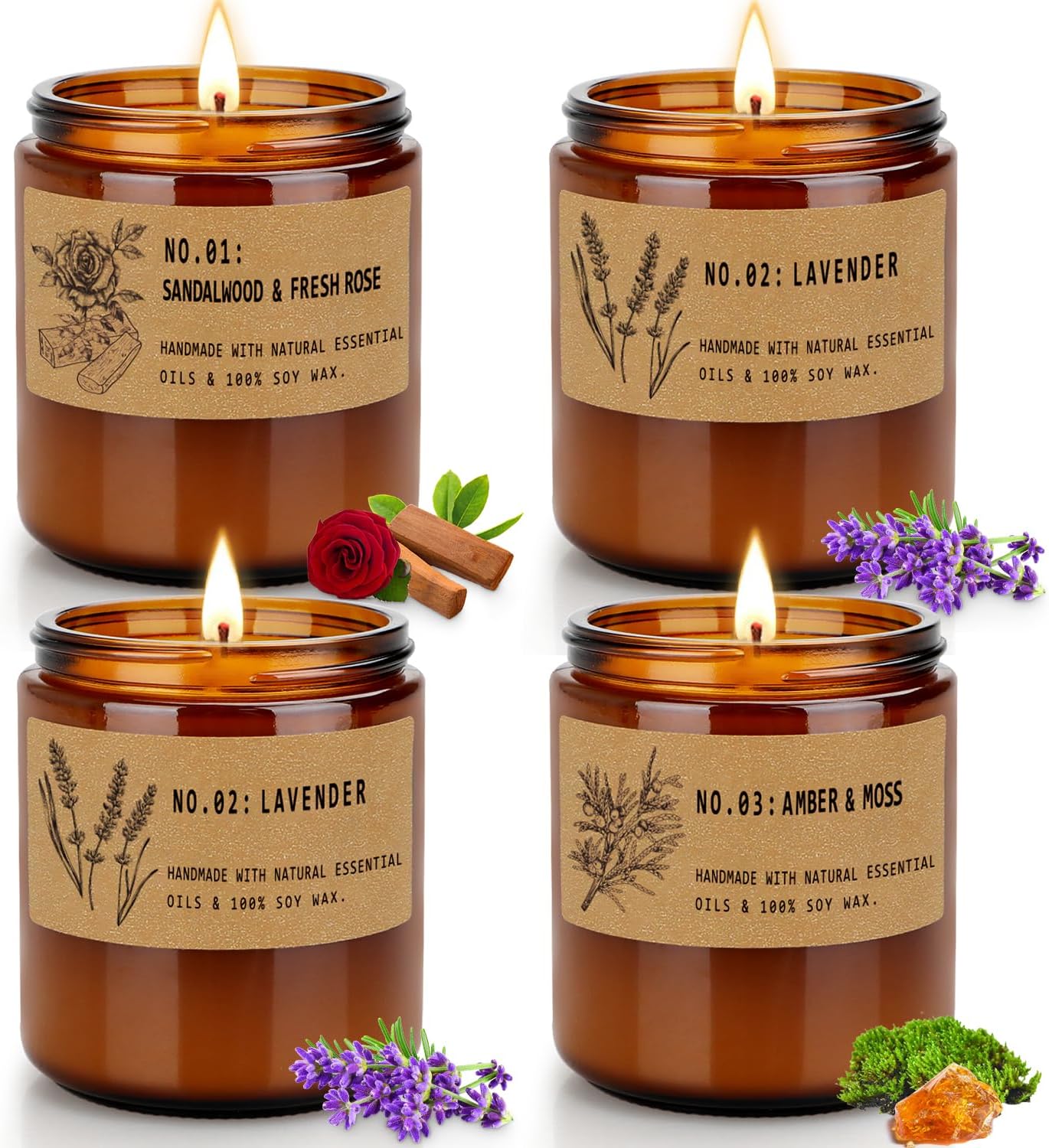 FKJOL 4 Pack Soy Wax Candles Set for Home