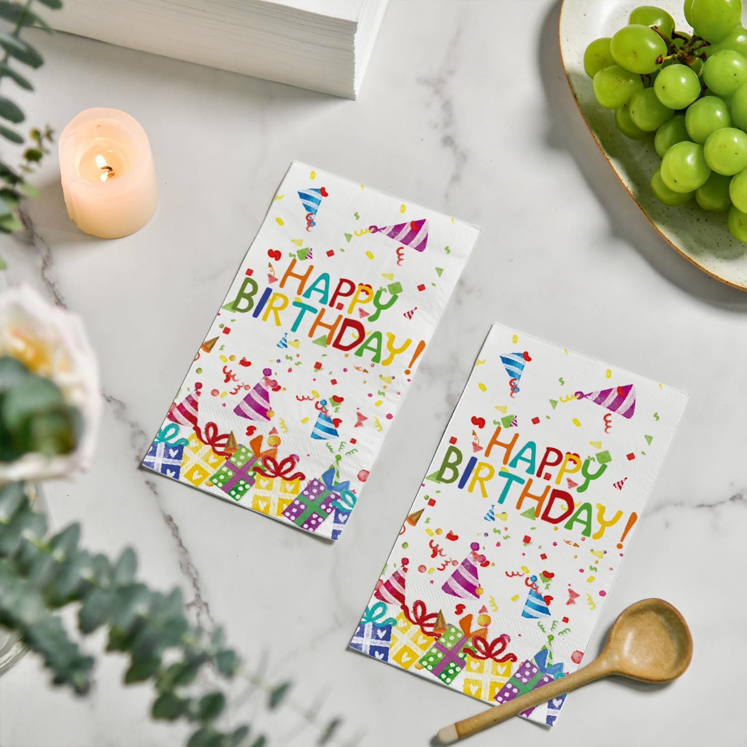 Horaldaily 100 Birthday Disposable Paper Napkins with Balloon Design