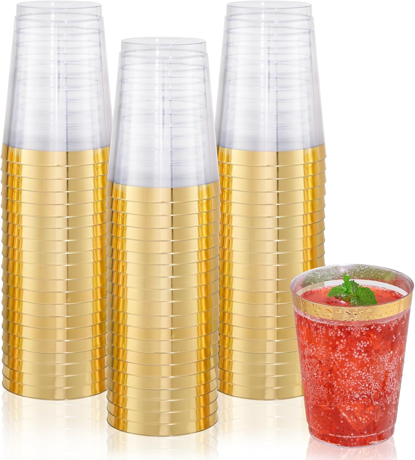 DaYammi 200 Pack 10 Oz Gold Rimmed Plastic Cups for Parties