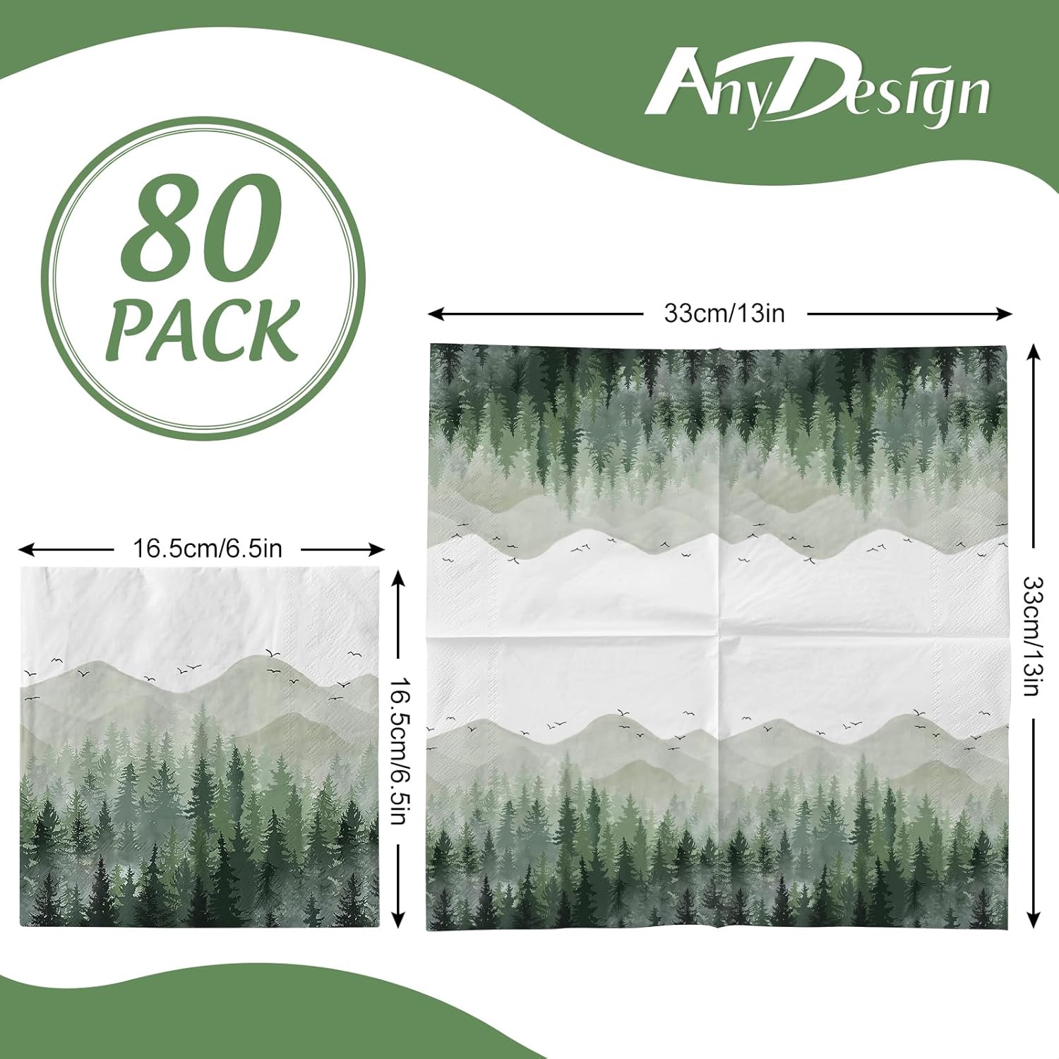 AnyDesign 80 Pack Green Misty Forest Paper Napkins