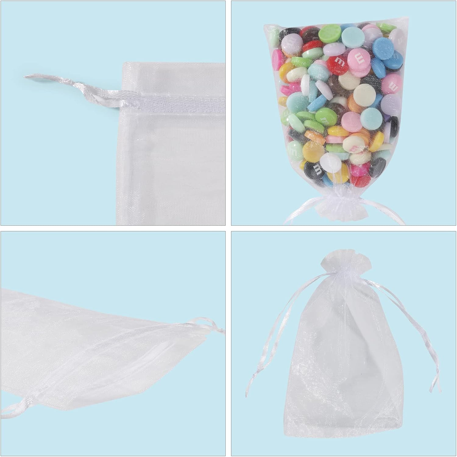 ANZNKU 50 Pack White Organza Gift Bags 4x6 Inch