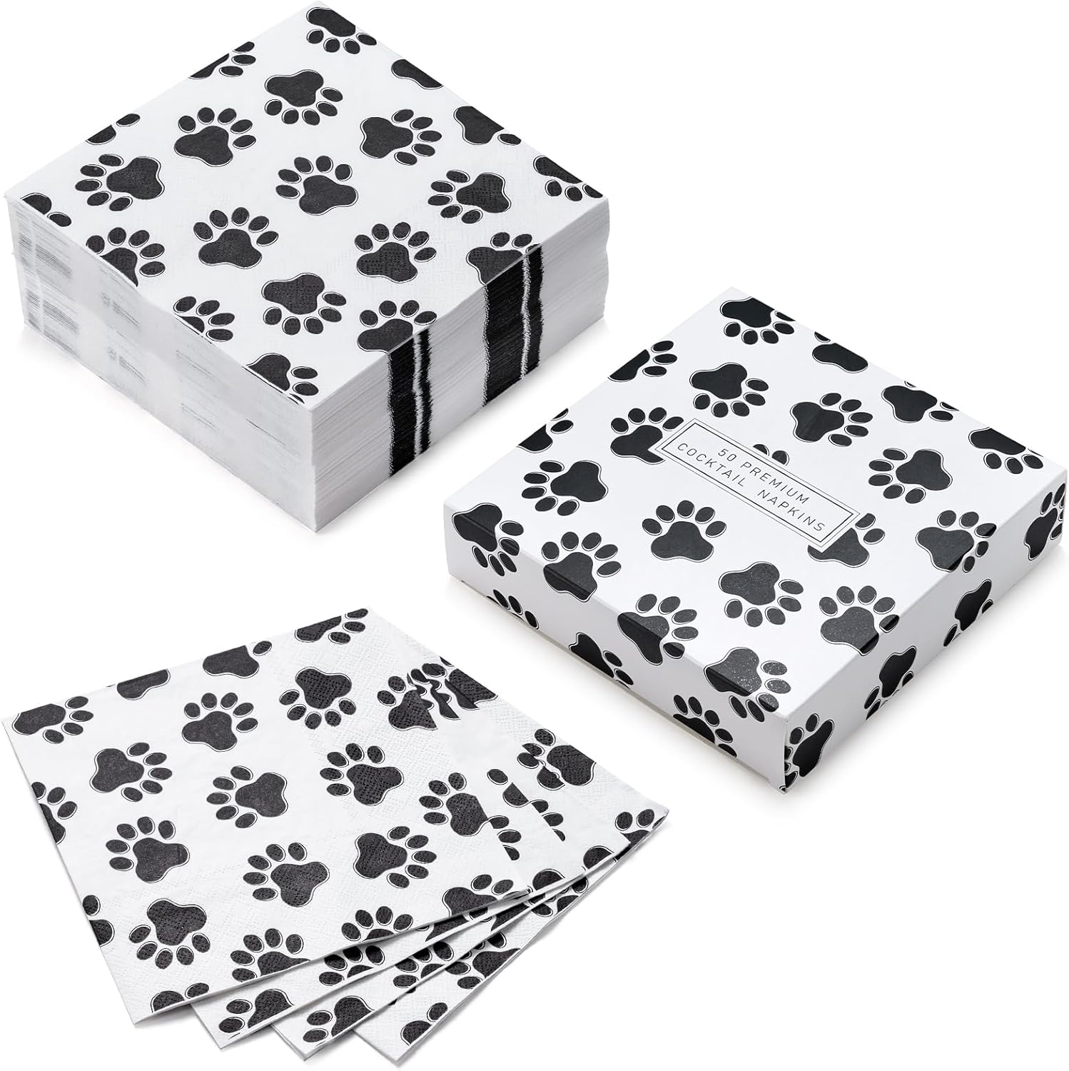 WRAPAHOLIC 50Pcs Paw Print Napkins 3 Ply