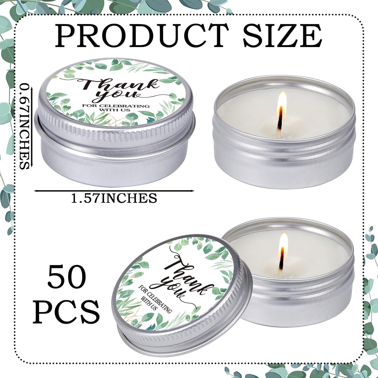 MTLEE 50 Pcs Eucalyptus Scented Candles Baby Shower Favor Gift Set