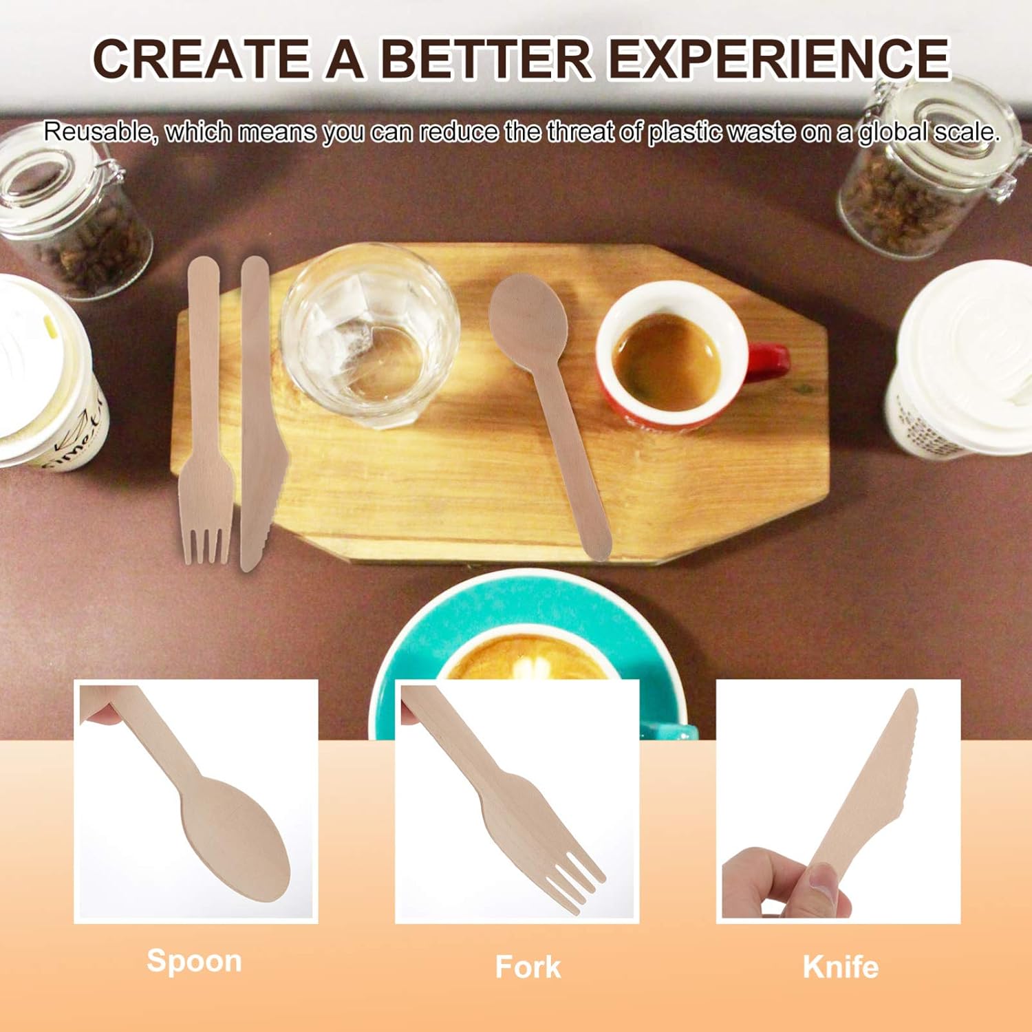 IMIKEYA 18-Piece Brown Kraft Paper Cutlery Set