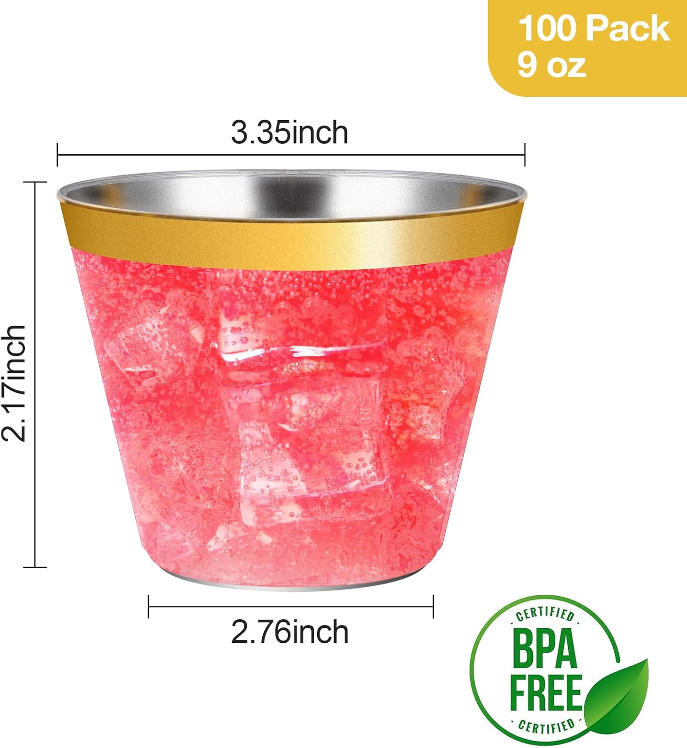 Goodluck 100PCS 9oz Gold Plastic Cups for Parties and Events