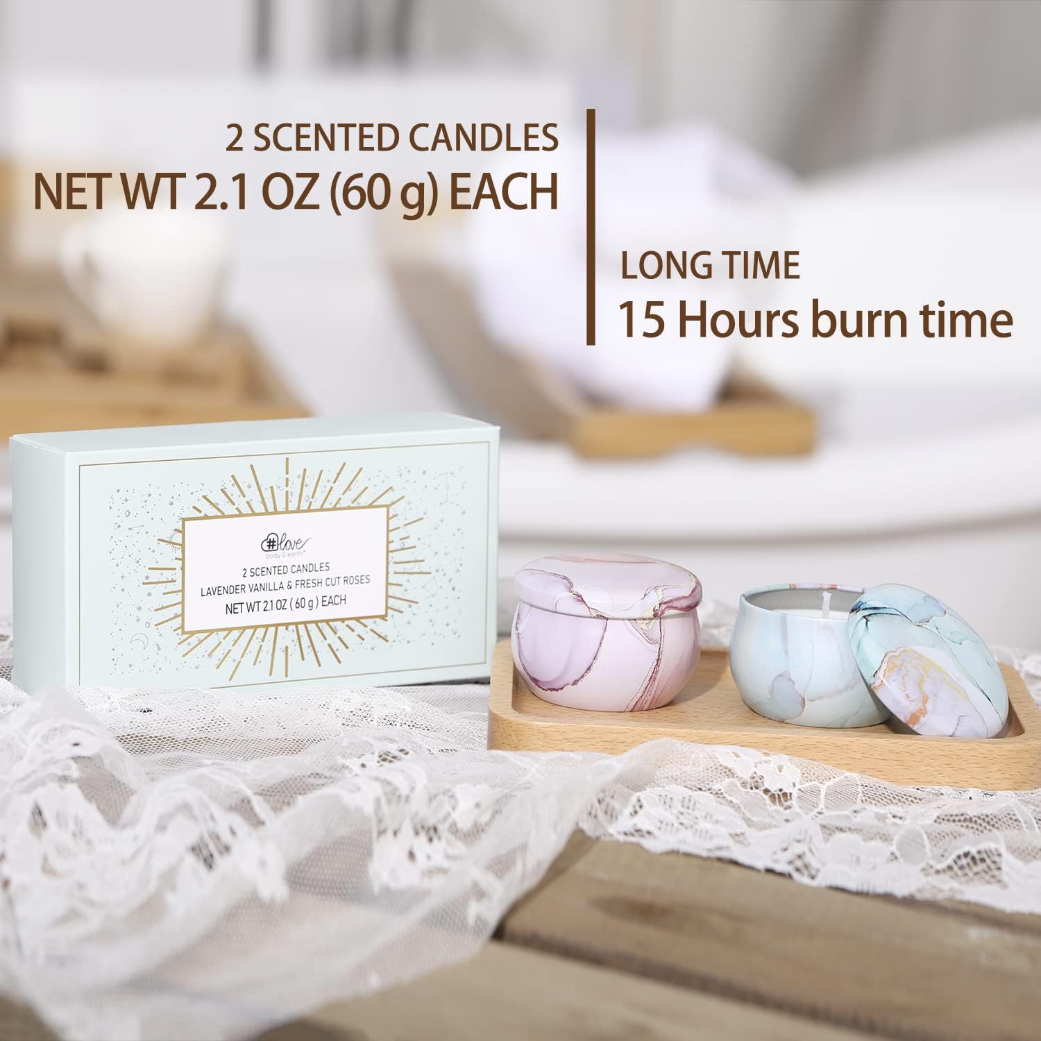 2-Pack Soy Candles Gift Set - Lavender Vanilla Rose
