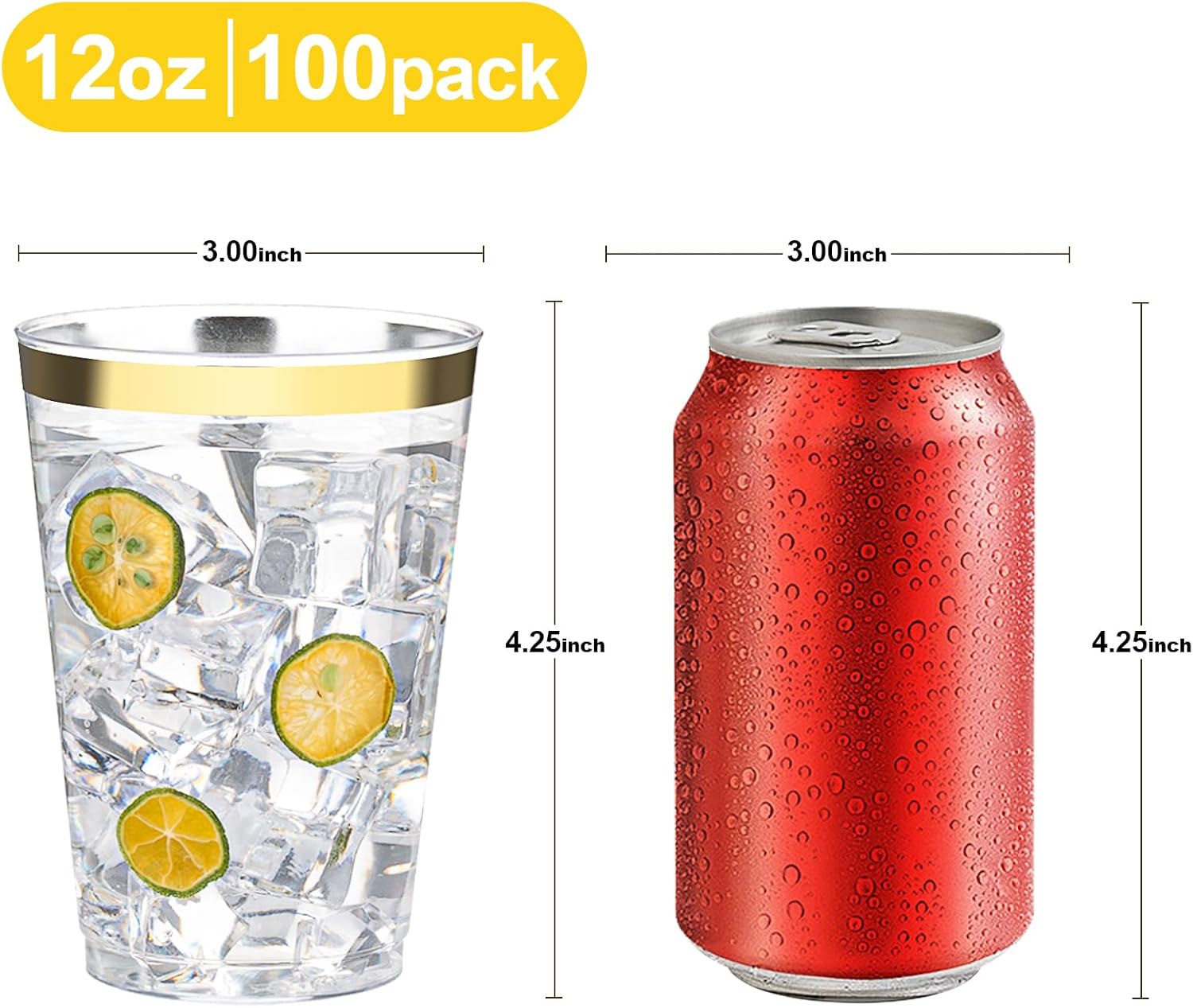 12oz Gold Plastic Cups 100 Pack Party Cocktail Glasses