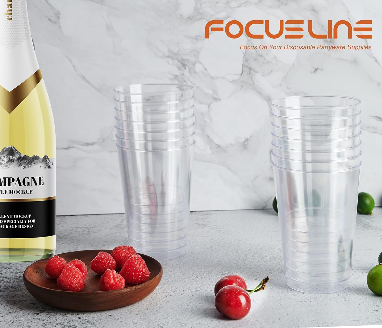 FOCUSLINE 12 oz Clear Plastic Cups 100 Count