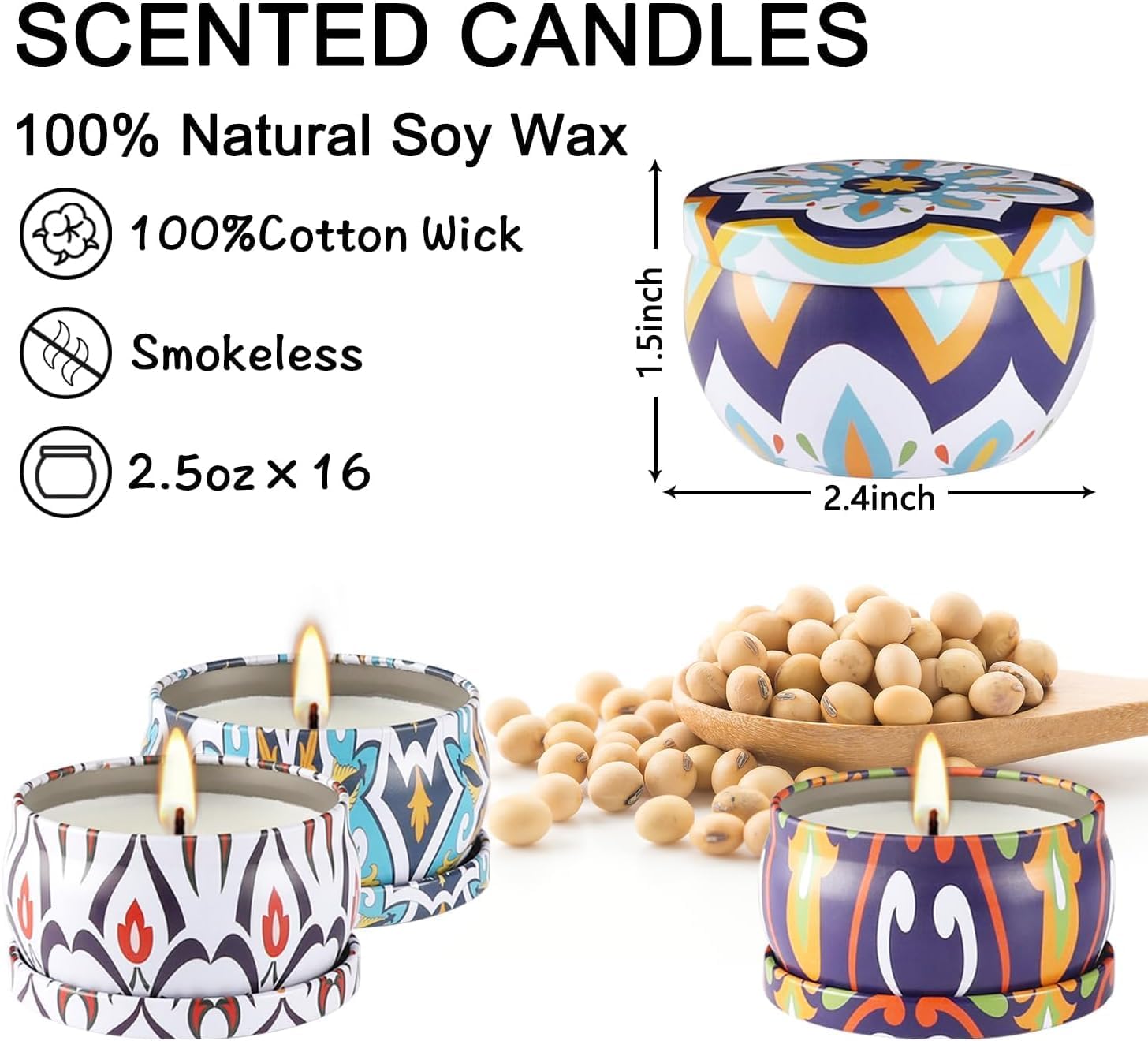Yoroxrg Scented Soy Wax Travel Tin Candles - 16 Pack