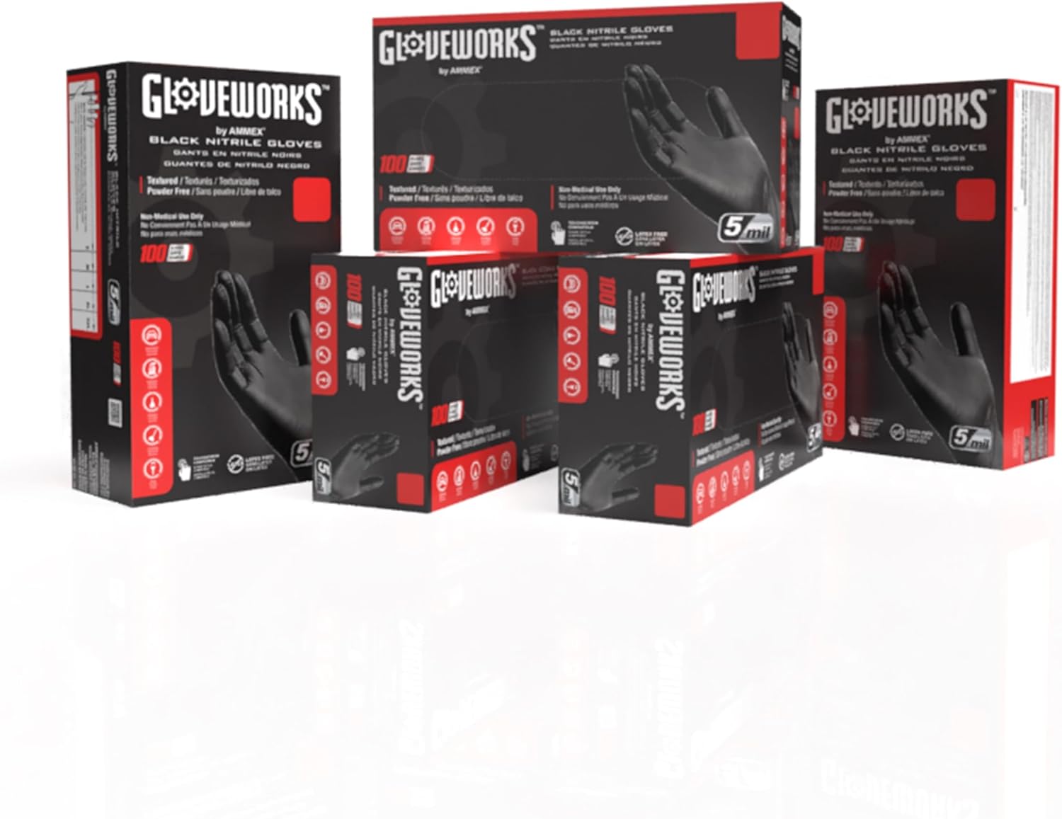 GLOVEWORKS Black Nitrile Industrial Gloves 5 Mil
